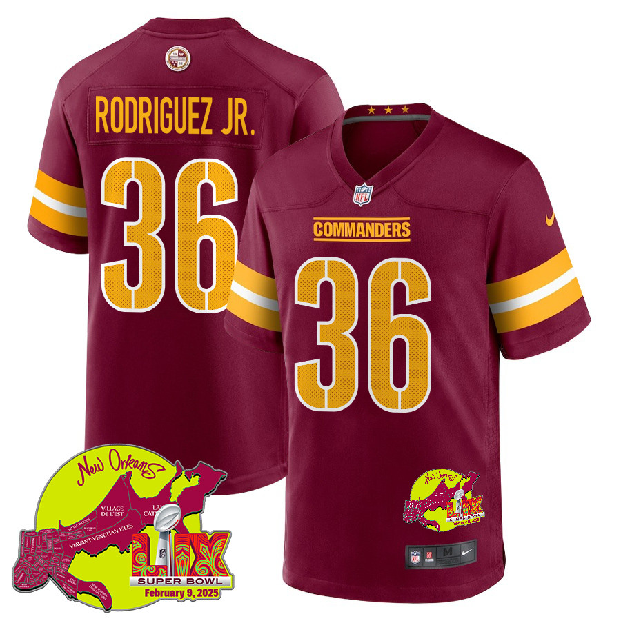 Chris Rodriguez Jr. 36 Washington Commanders Super Bowl LIX New Orleans Patch Game Men Jersey - Burgundy - JS555
