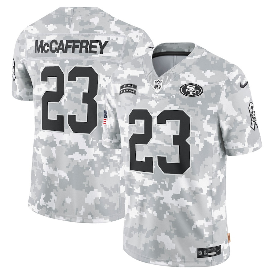 Christian McCaffrey 23 San Francisco 49ers 2024 Salute to Service Limited Men Jersey - Arctic Camo - JSDV347