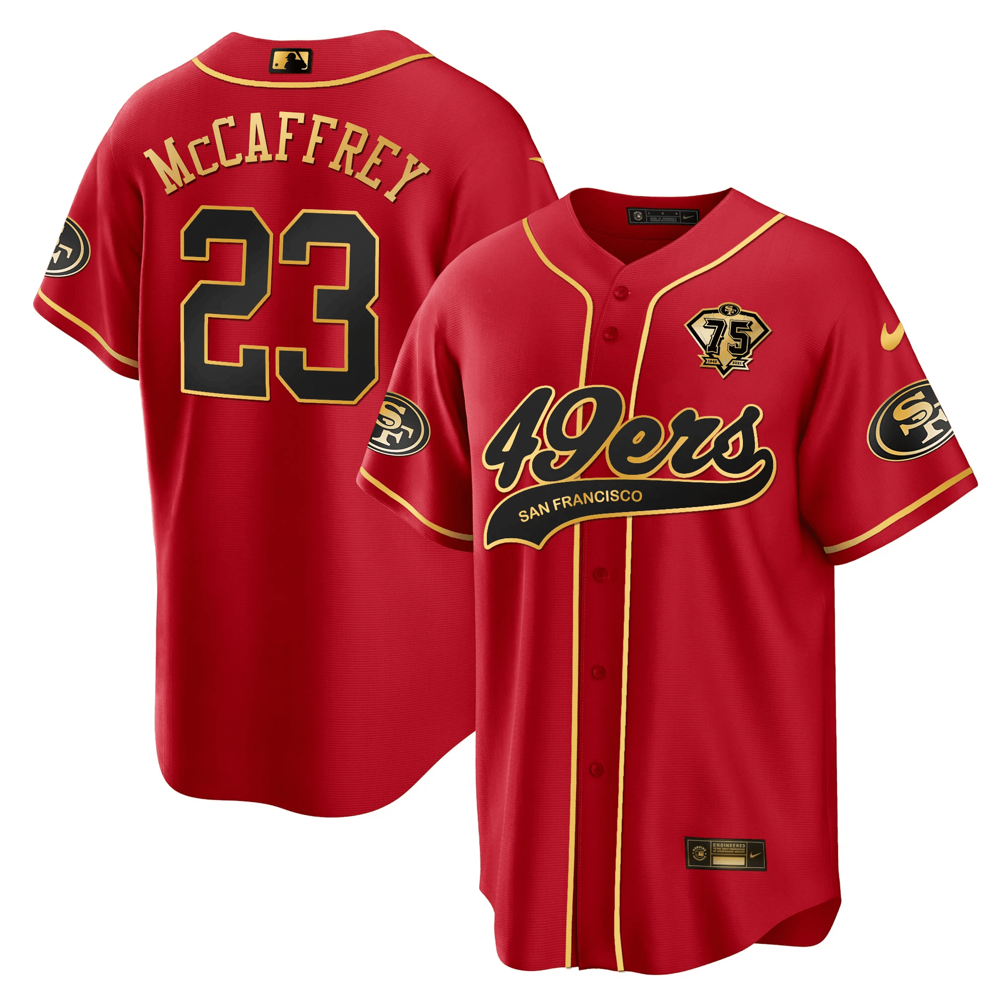 Christian McCaffrey 23 San Francisco 49ers Baseball Men Jersey - Black Red - JS551