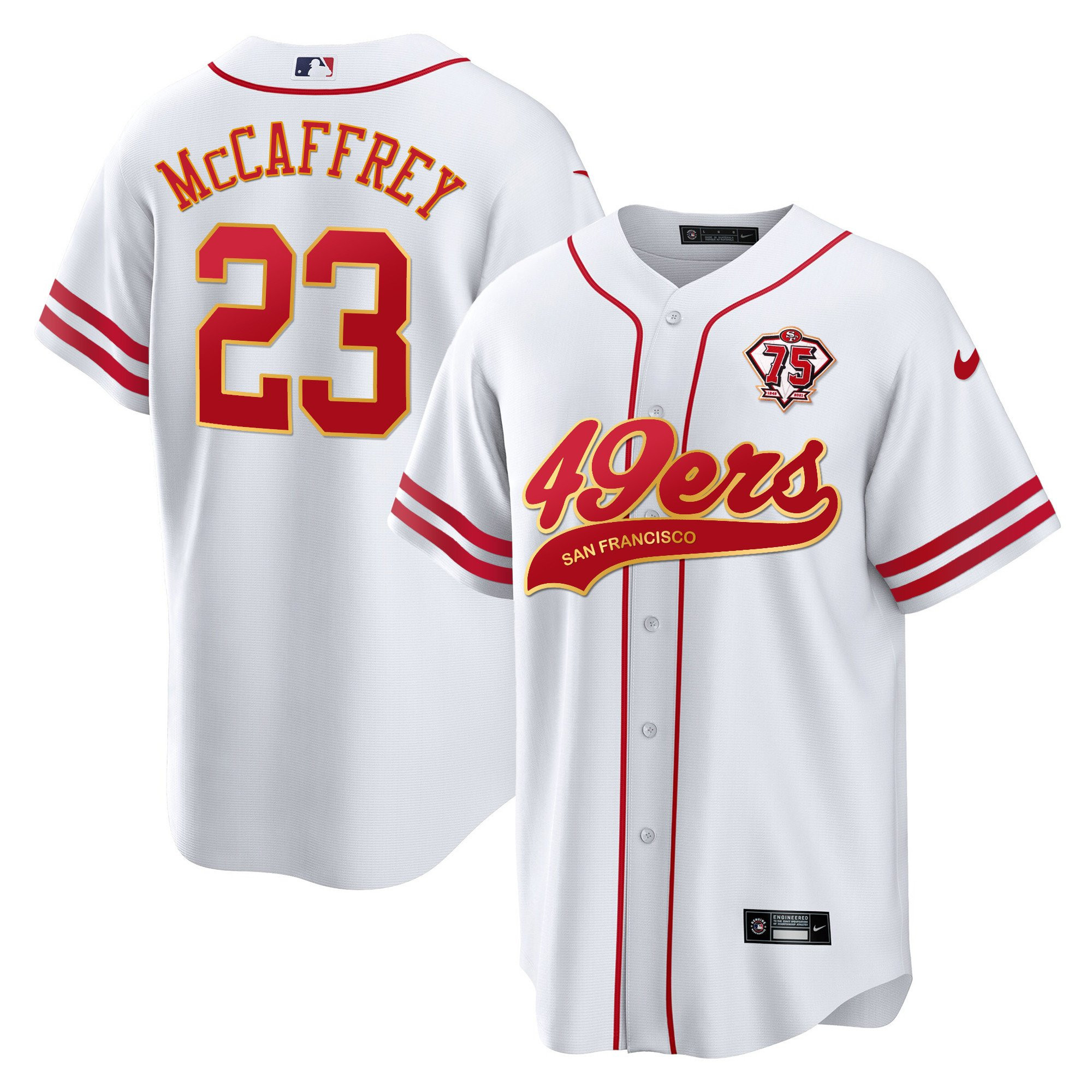 Christian McCaffrey 23 San Francisco 49ers Baseball Men Jersey - White - JS516