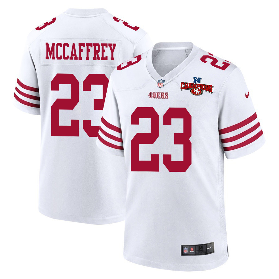 Christian McCaffrey 23 San Francisco 49ers NFC Champions Patch Game Men Jersey - White - JSDV636