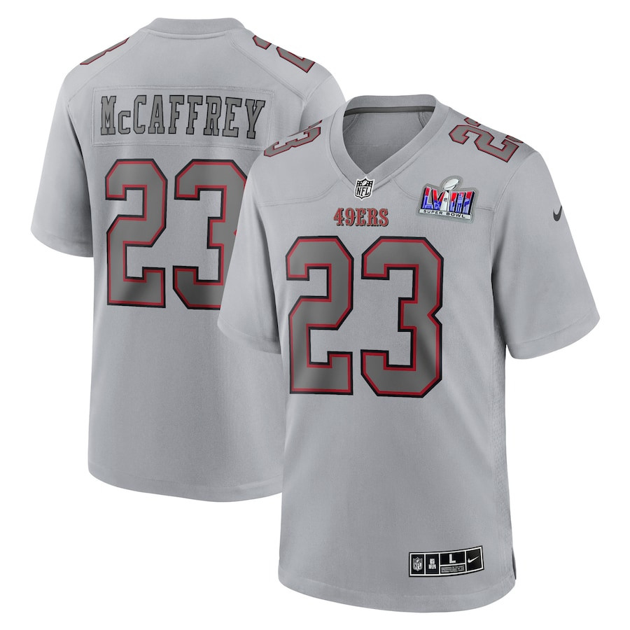 Christian McCaffrey 23 San Francisco 49ers Super Bowl LVIII Atmosphere Fashion Game Men Jersey - Gray - JSDV579