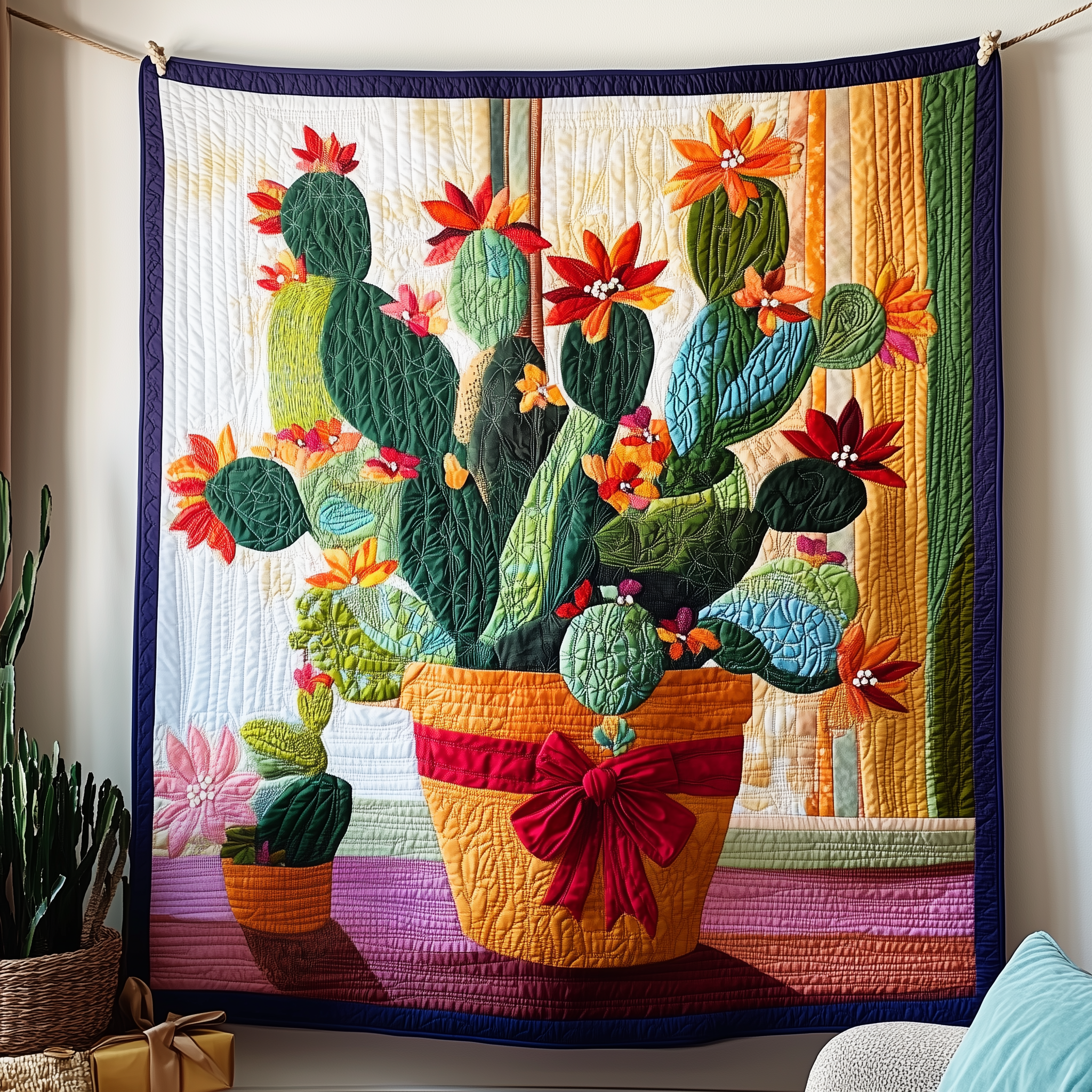 Christmas Cactus Quilted Blanket Cactus Pillowcase