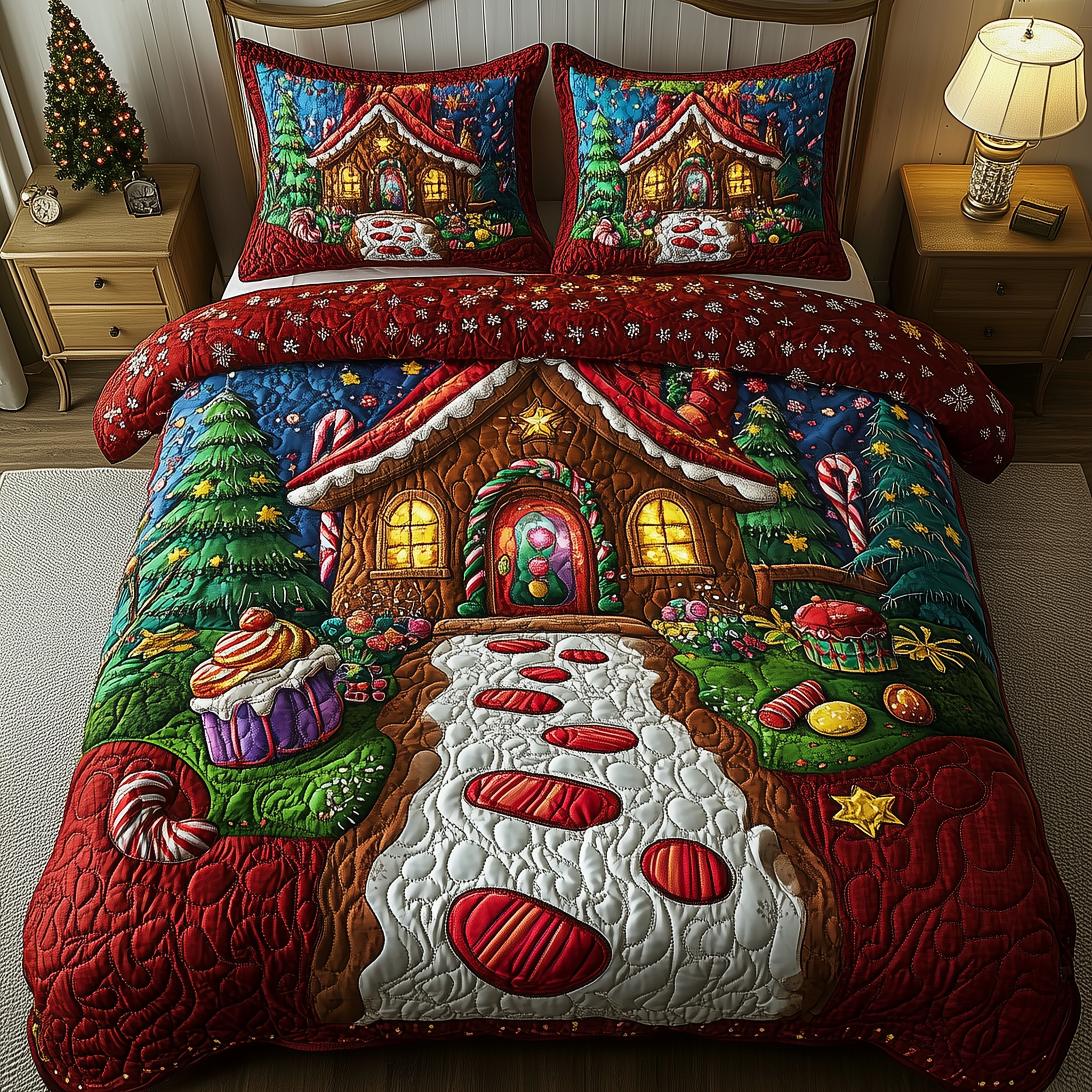 Christmas Candy Cabin Quilted Bedding Set Daughter To Mum Gifts