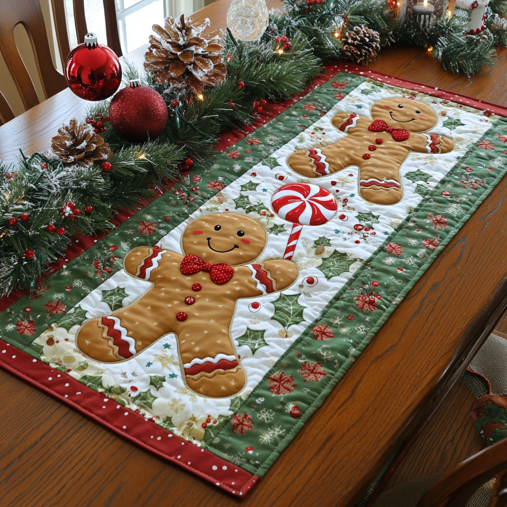Christmas Gingerbread Quilted Table Runner Holiday Christmas Decorations Best Xmas Gifts For Wife