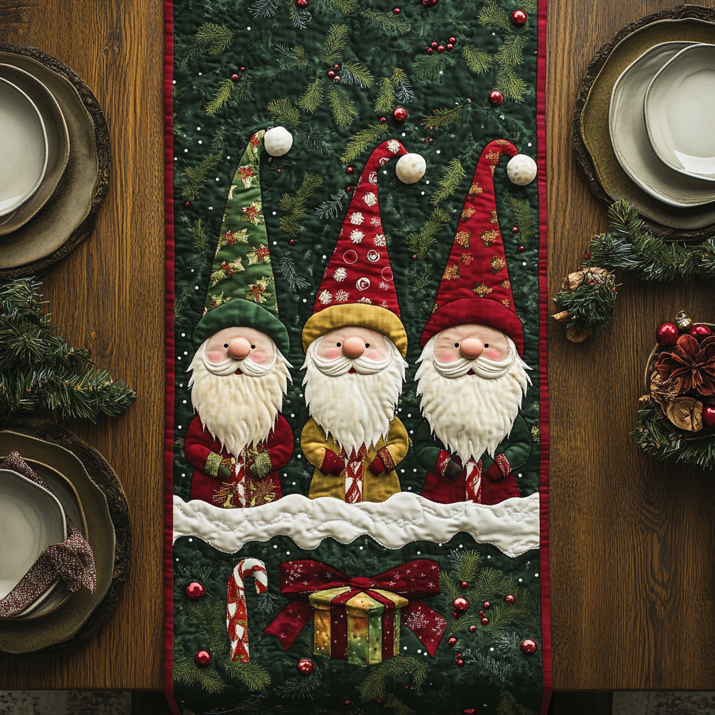 Christmas Gnomes Quilted Table Runner Holiday Christmas Home Indoor Decorations Awesome Gifts 2025