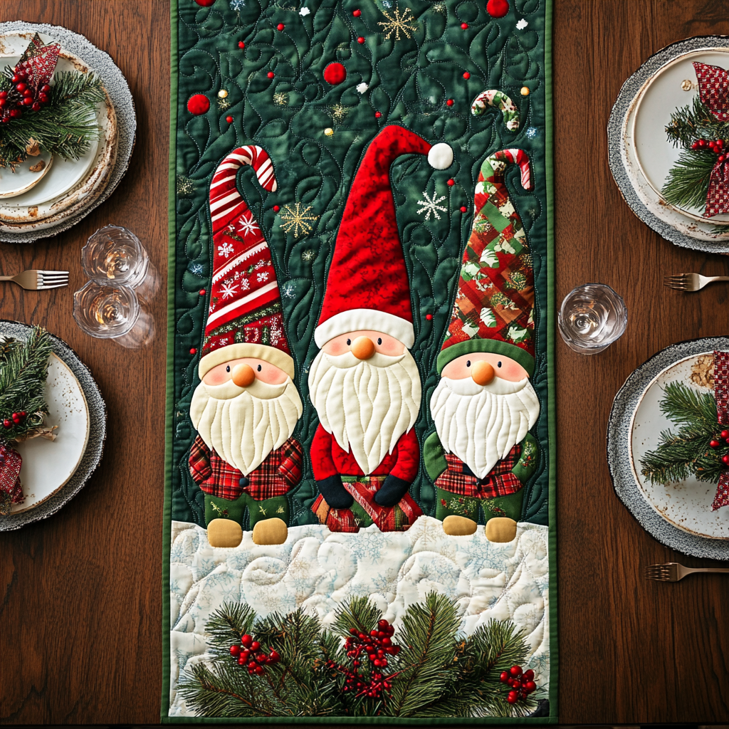 Christmas Gnomes Quilted Table Runner Theme Holiday Christmas Indoor Decorations Xmas Gift Ideas