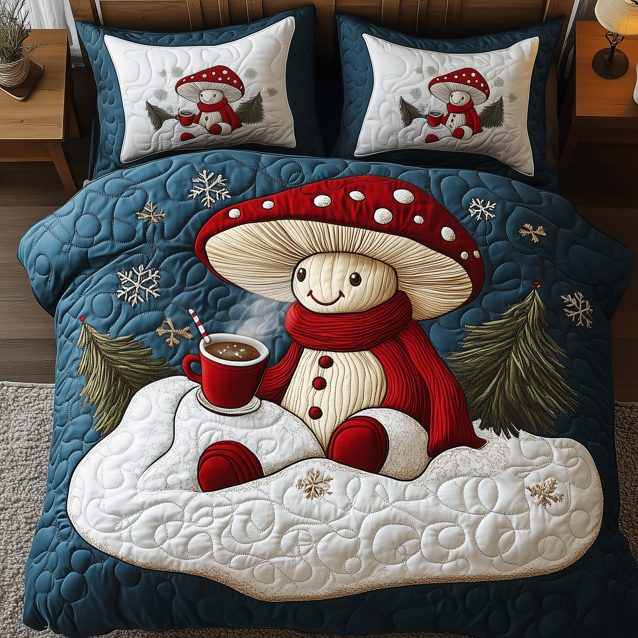 Christmas Mushroom Quilted Bedding Set  Stay warm this winter Christmas Gifts For Wife