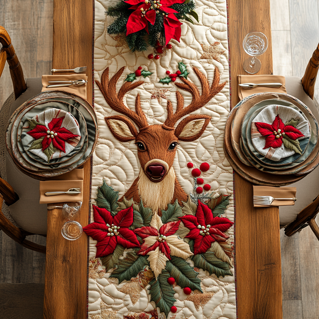Christmas Reindeer Quilted Table Runner Holiday Christmas Kitchen Indoor Decorations Gifts For Family