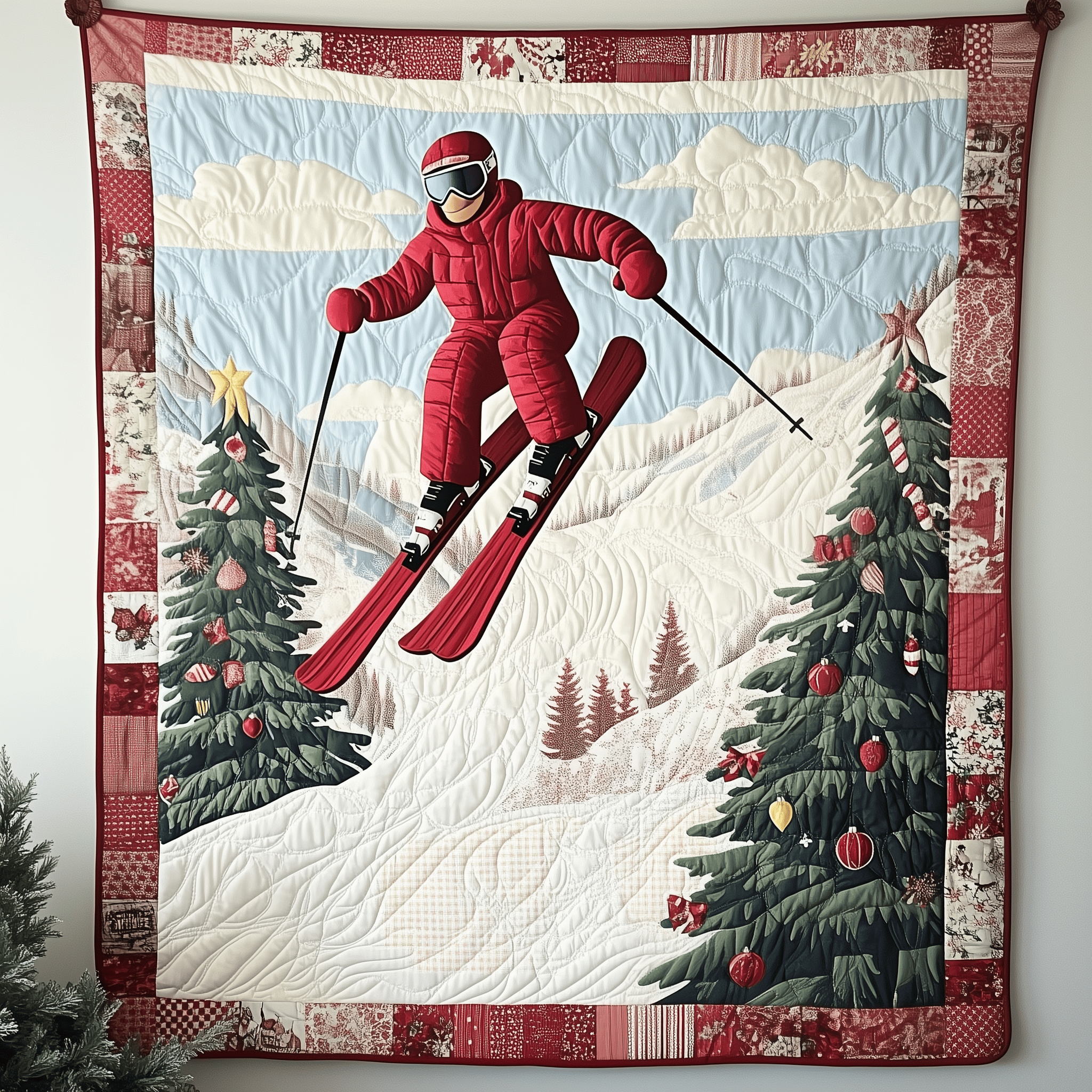 Christmas Skiing Quilted Blanket Gifts For Skiers