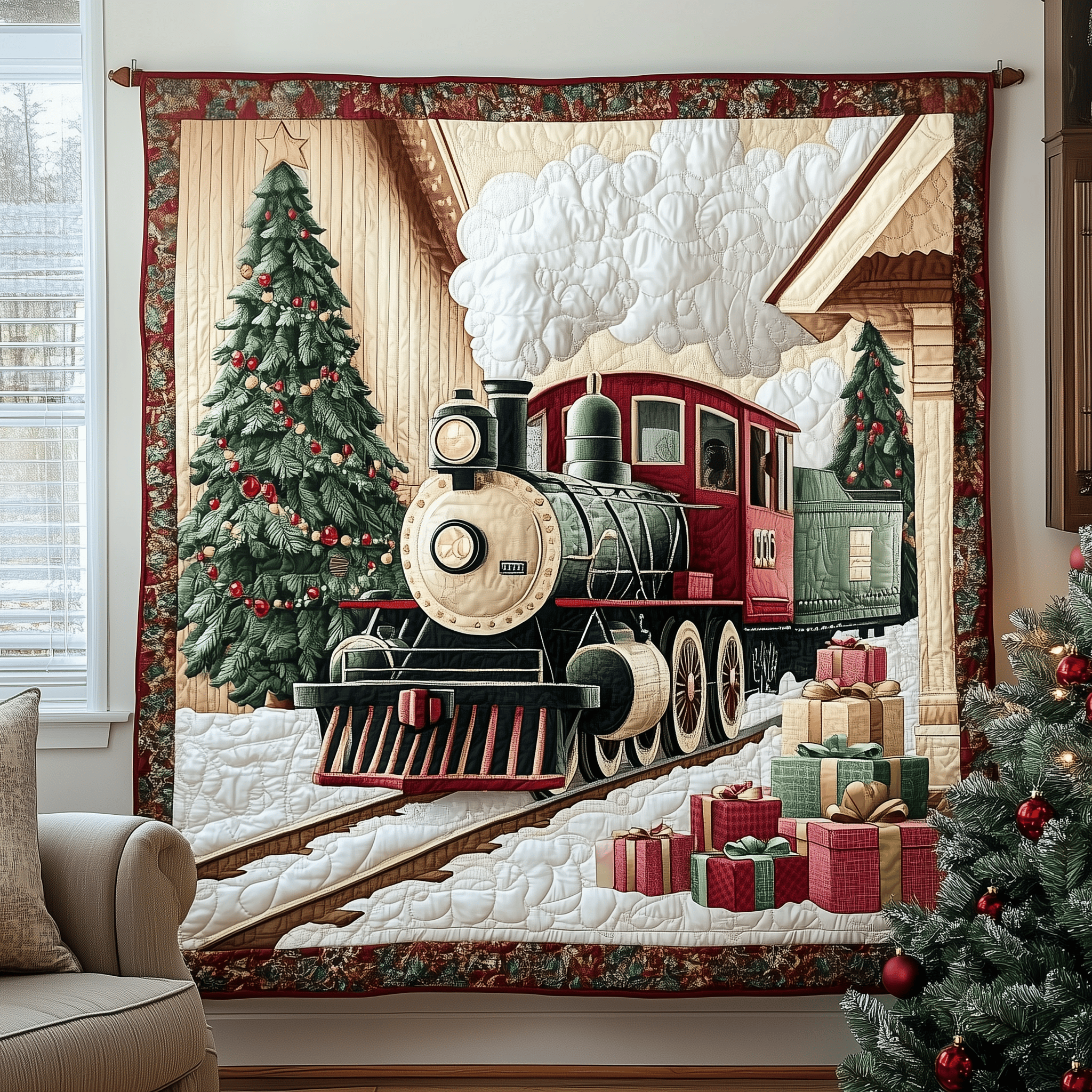 Christmas Train to Wonderland Quilted Blanket Best Christmas Gifts For Mom