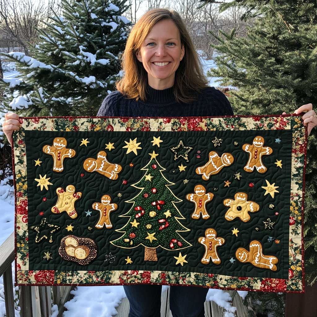 Christmas Tree Gingerbread Quilted Table Runner Holiday Christmas Home Indoor Decorations Awesome Gifts 2025