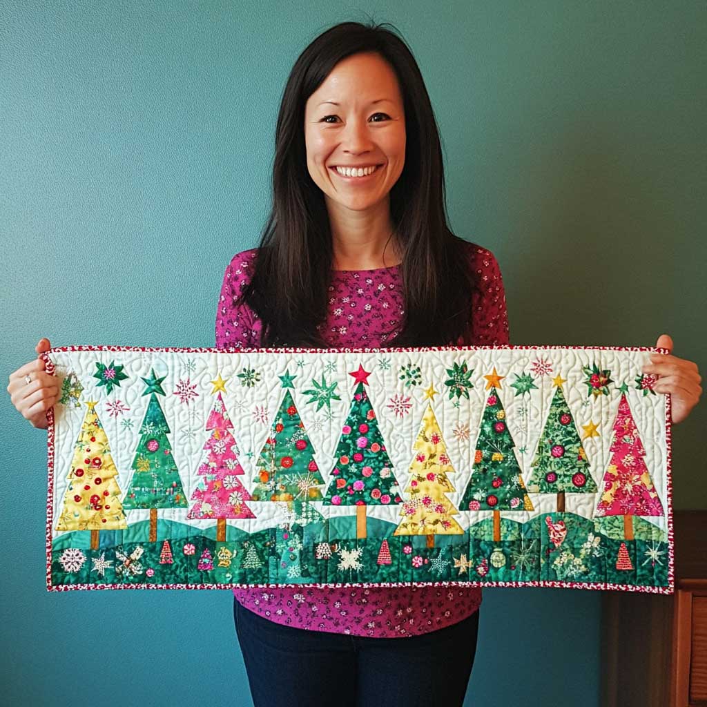 Christmas Tree Patchwork Quilted Table Runner Holiday Christmas Indoor Decorations Great Gifts For Women