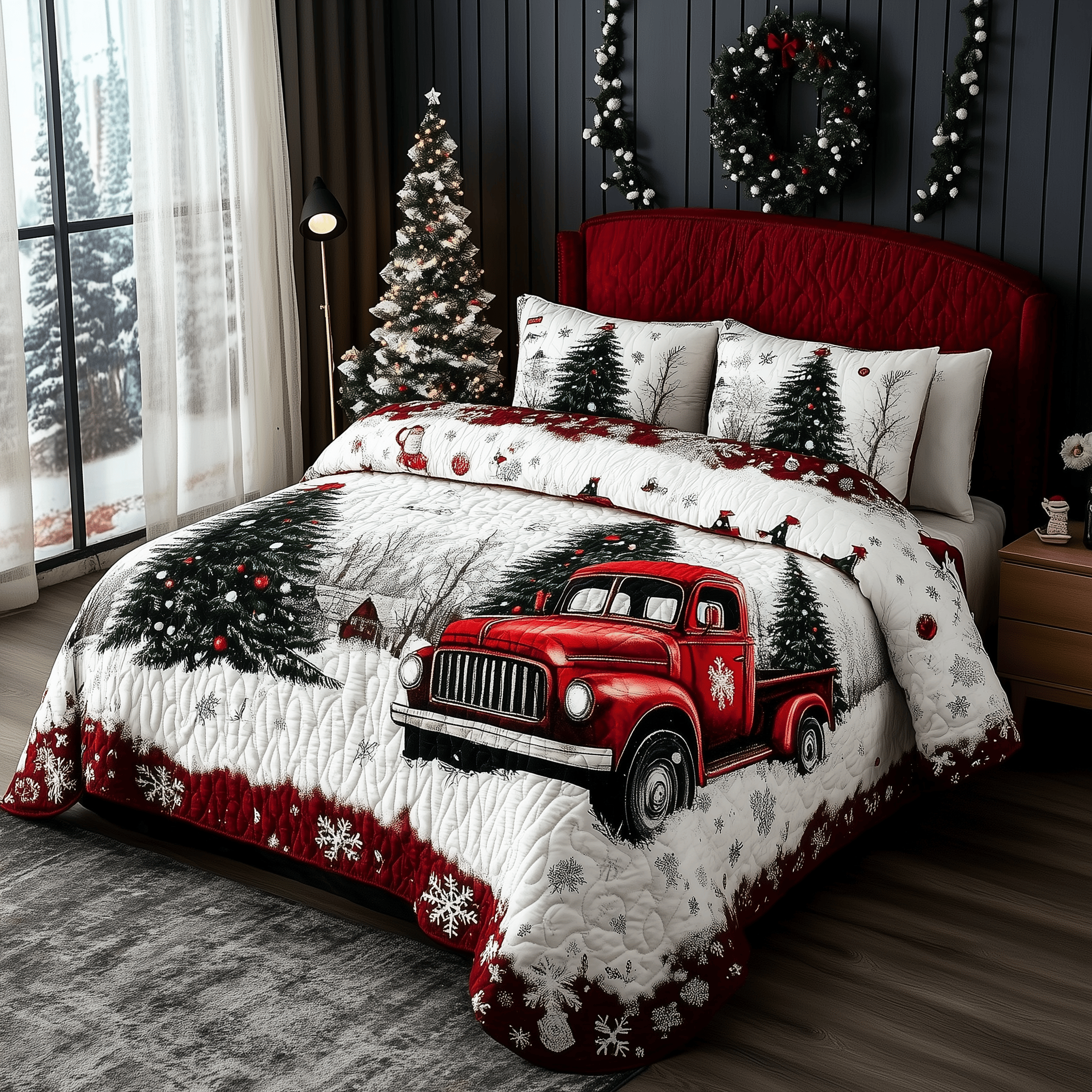 Christmas Truck Quilted Bedding Set  Stay warm this winter Romantic Christmas Gifts