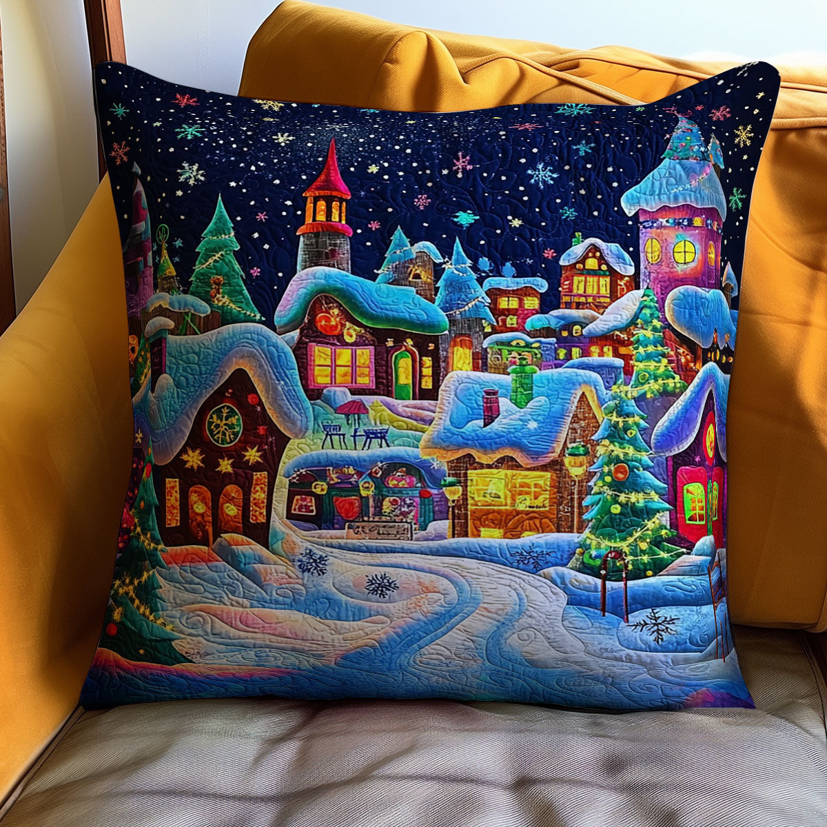 Christmas Village Quilt Pillow Case Christmas Holiday Decorative Couch Pillow Covers For House