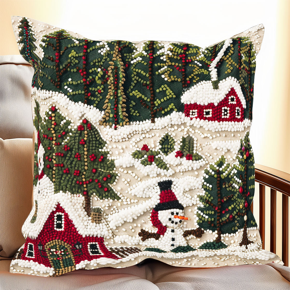 Christmas Village Quilt Pillow Case Christmas Holiday Decorative Sofa Pillow Gifts For Friends