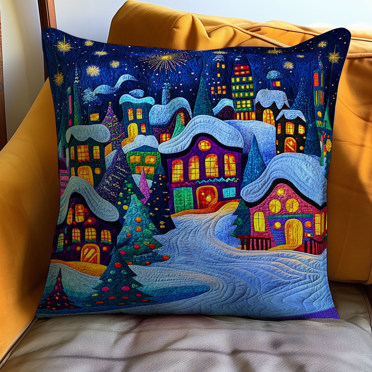 Christmas Village Quilt Pillow Case Cute Holiday Pillow Covers Gifts For Family