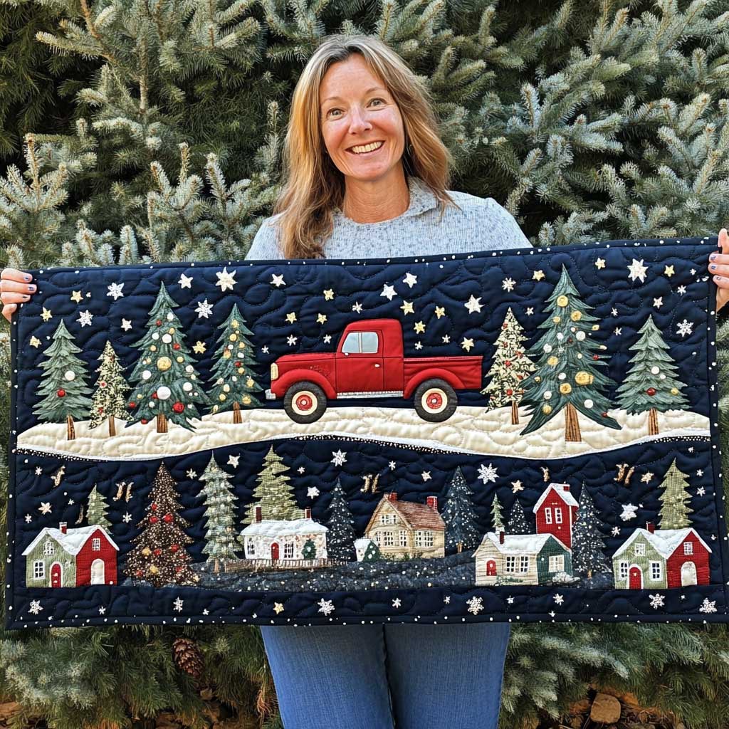 Christmas Village Snowfall Quilted Table Runner Holiday Christmas Kitchen Indoor Decorations Gifts For Family