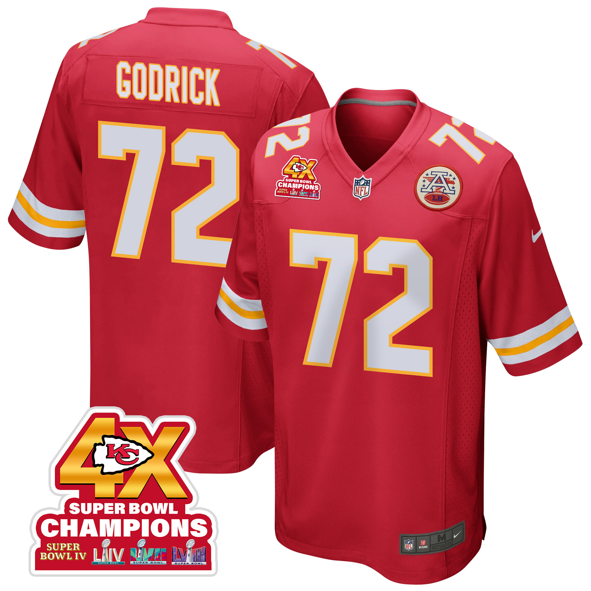 Chukwuebuka Godrick 72 Kansas City Chiefs Super Bowl LVIII Champions 4X Game Men Jersey - Red - JSDV536