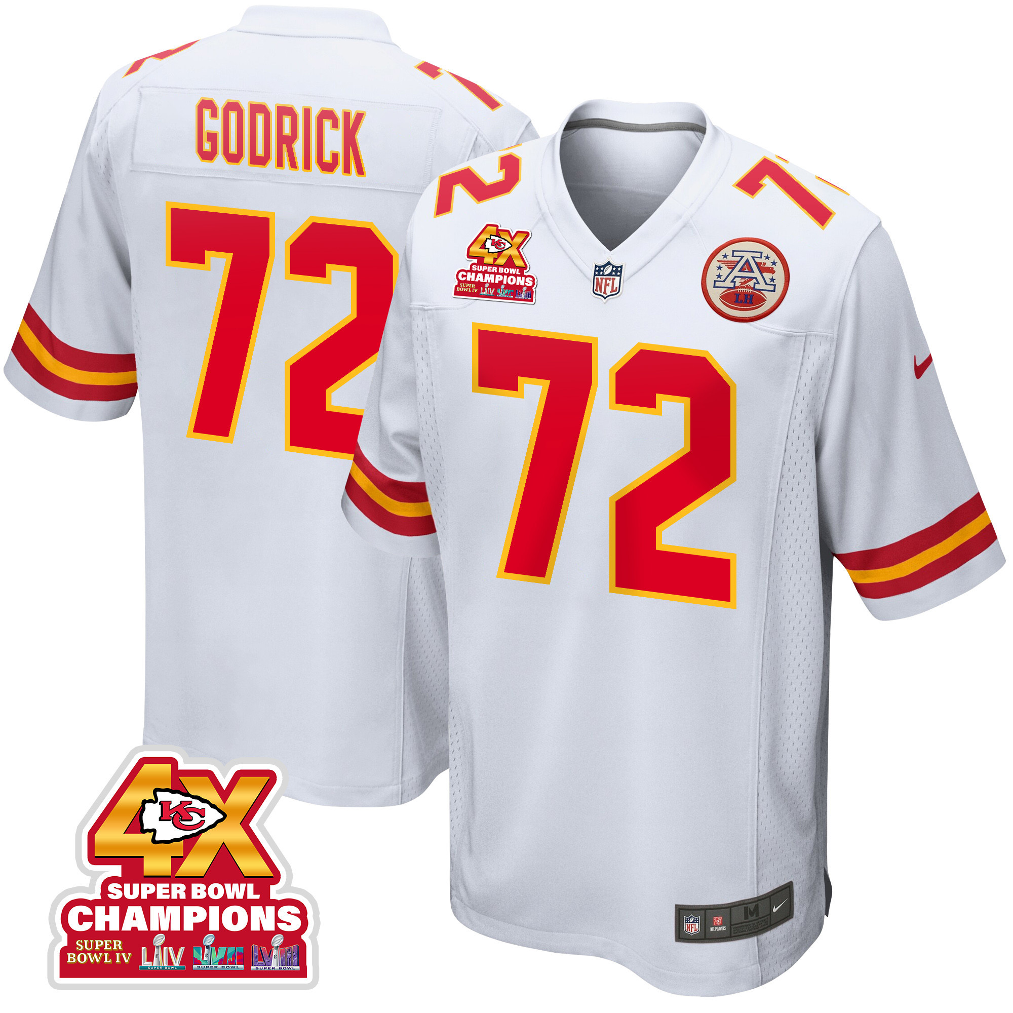Chukwuebuka Godrick 72 Kansas City Chiefs Super Bowl LVIII Champions 4X Game Men Jersey - White - JSDV380