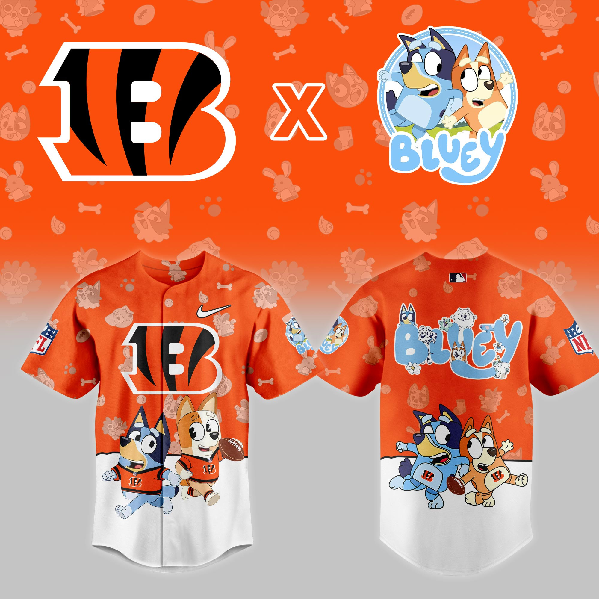 Cincinnati Bengals Nfl X Bluey Night Baseball Jersey For Fans