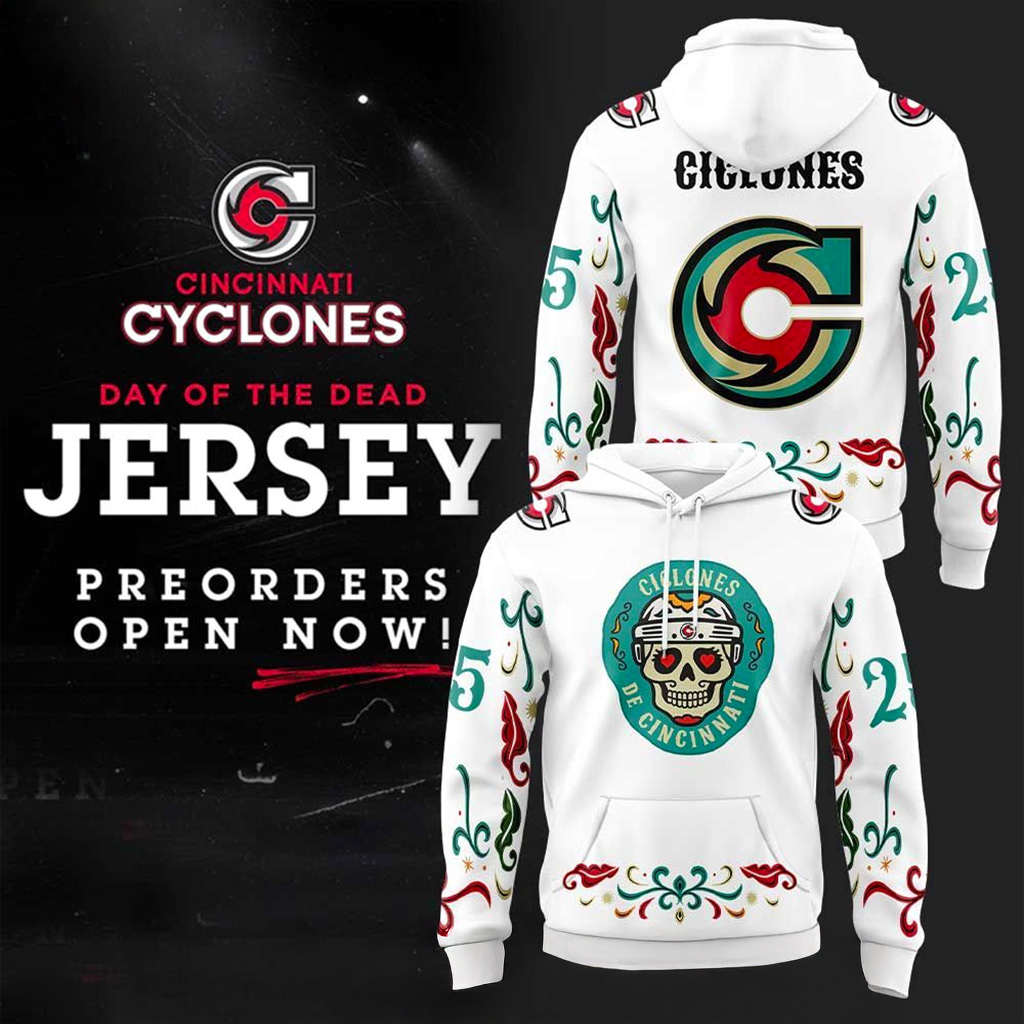 Cincinnati Cyclones Sublimated Day Of The Dead Hoodie Cyclones Merch Gifts For Football Fan