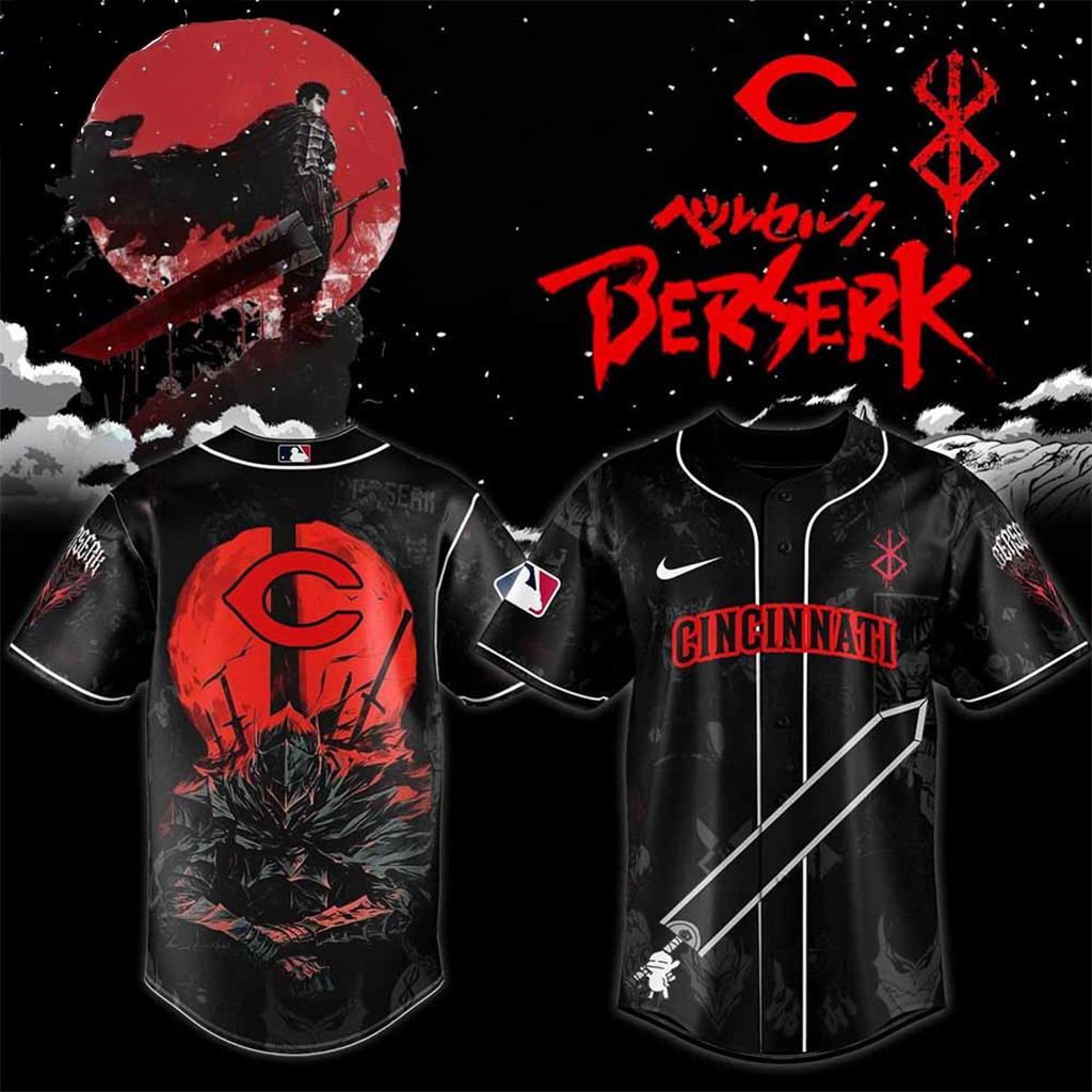 Cincinnati Reds MLB X Berserk Baseball Jersey Cincinnati Reds Merch Gifts For Baseball Fans