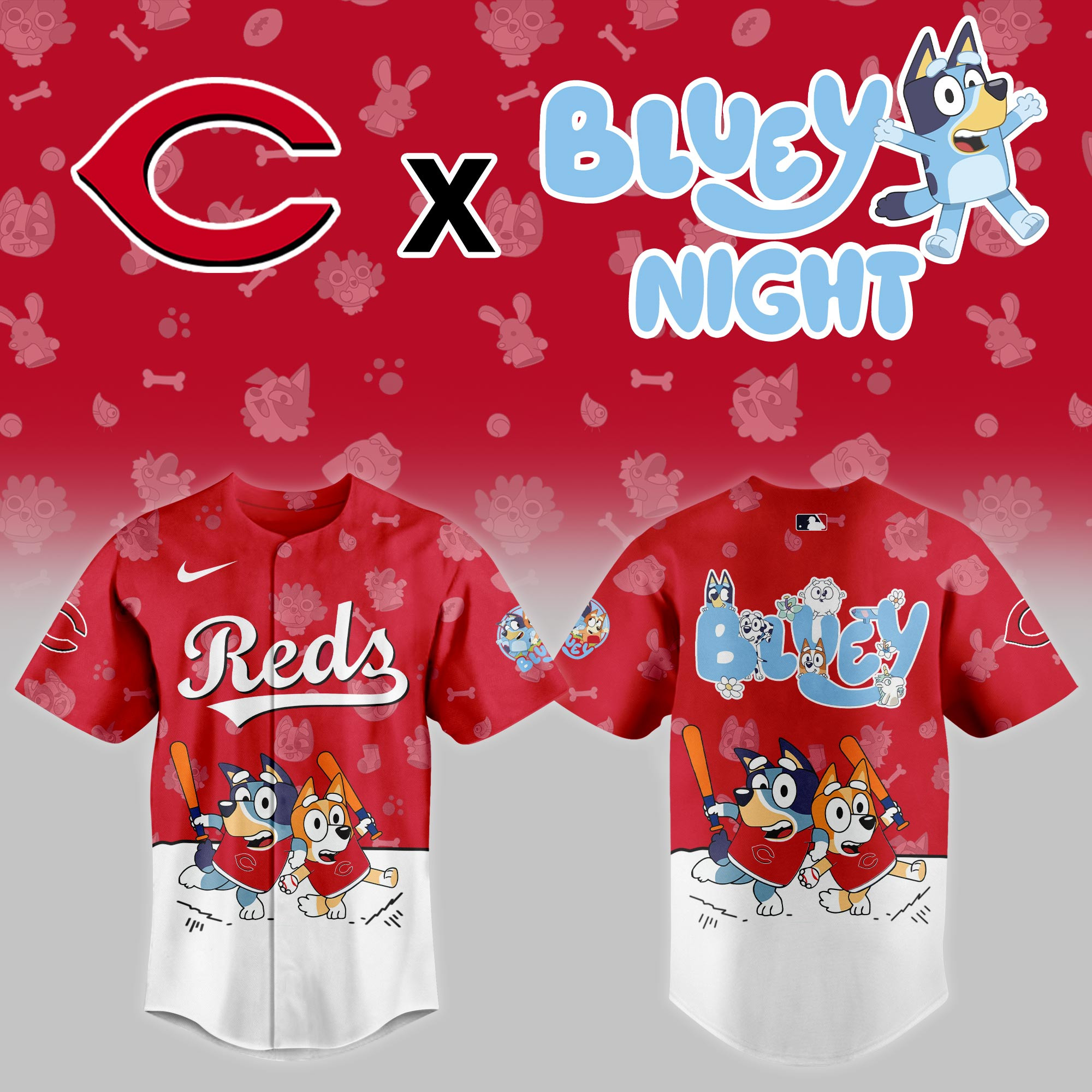 Cincinnati Reds Mlb X Bluey Night Baseball Jersey For Fan