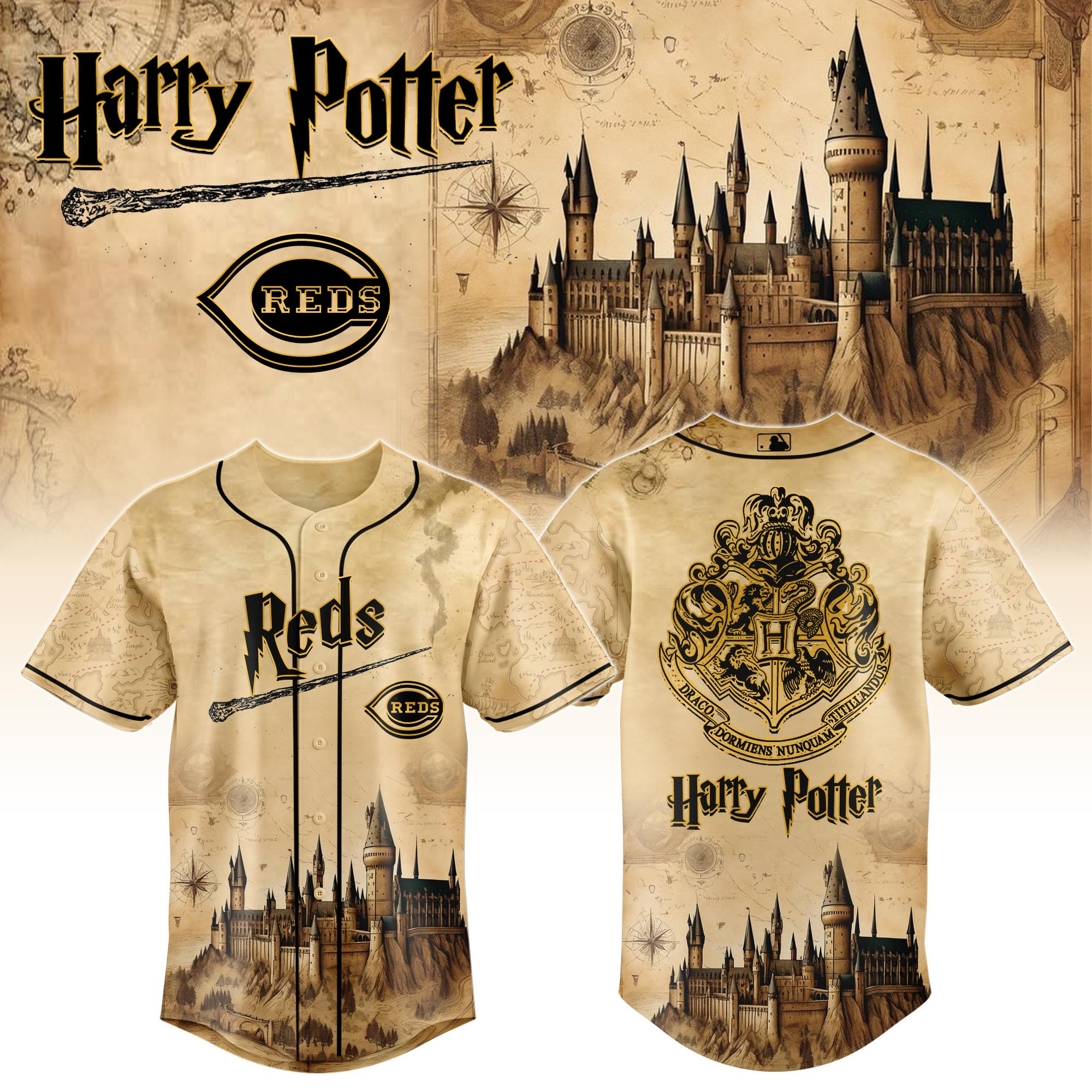 Cincinnati Reds Mlb X Harry Potter Hogwarts Baseball Jersey For Fan