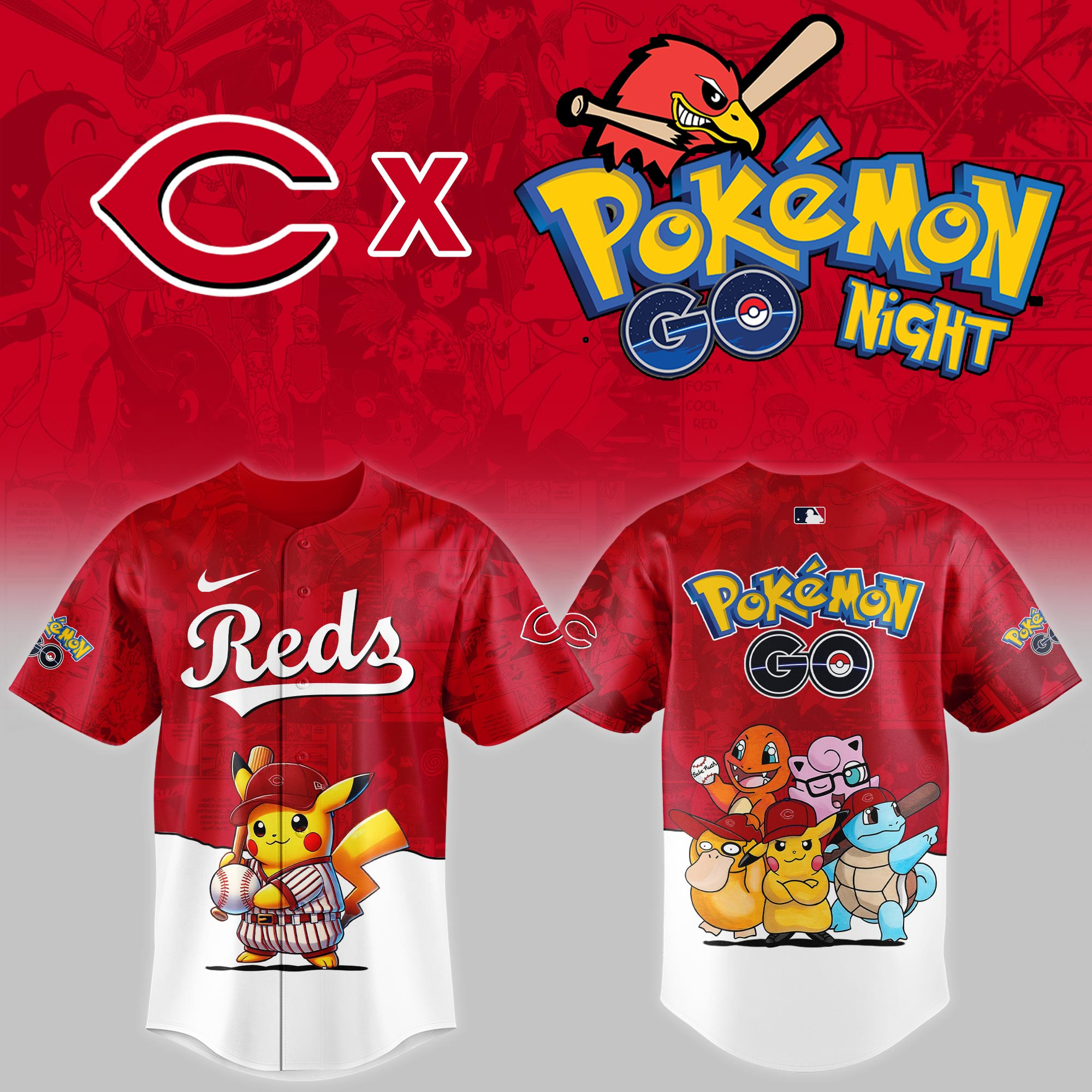 Cincinnati Reds Mlb X Pokemon Go Night Baseball Jersey For Fan