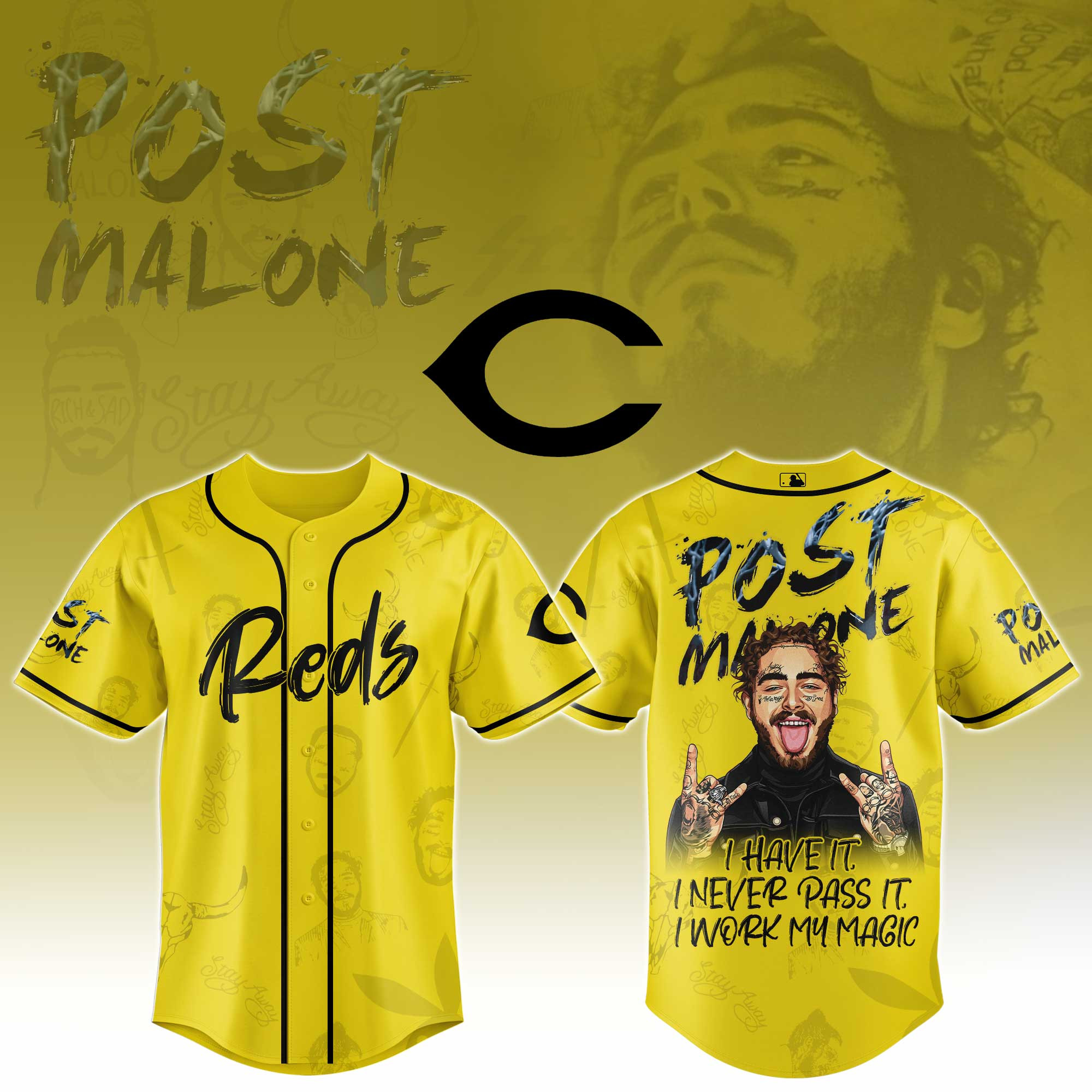 Cincinnati Reds Mlb X Post Malone Tour Baseball Jersey For Fans