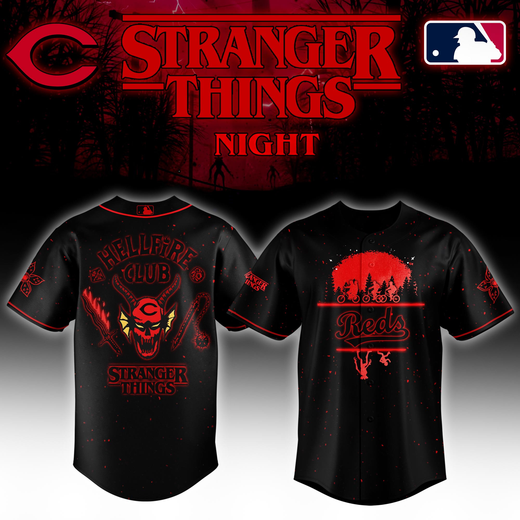 Cincinnati Reds Mlb X Stranger Things Night Baseball Jersey For Fans