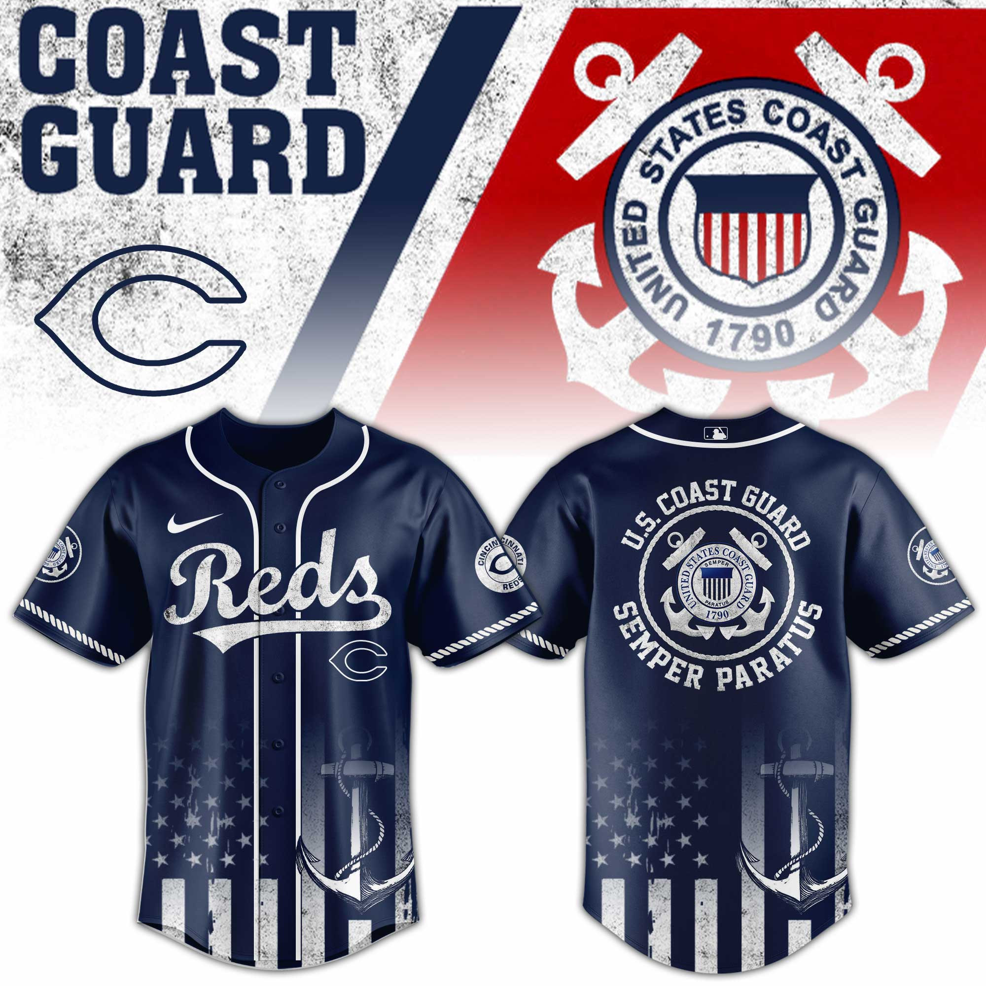 Cincinnati Reds Mlb X Us Coast Guard Baseball Jersey For Fans