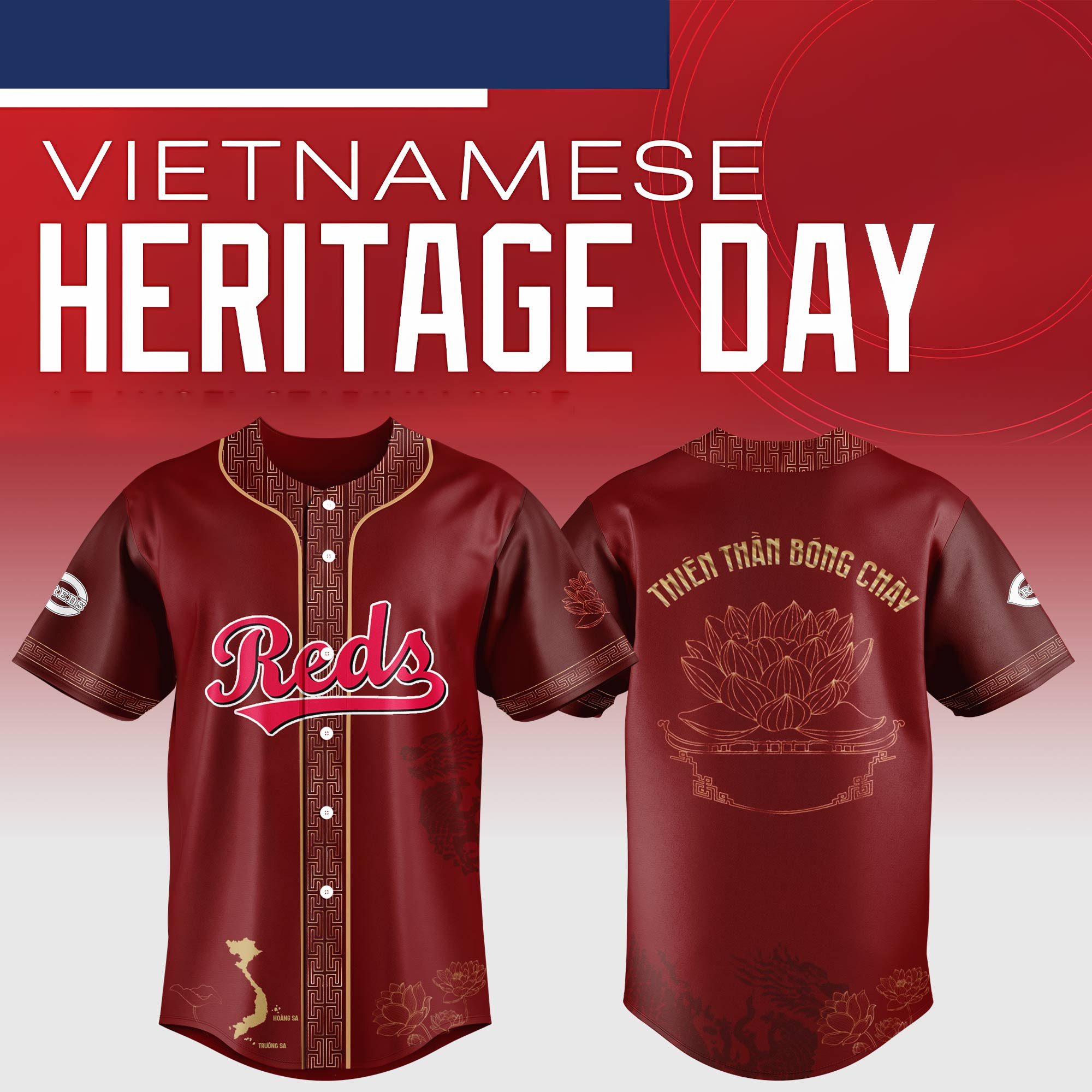 Cincinnati Reds Mlb X Vietnamese Heritage Night Baseball Jersey For Fans