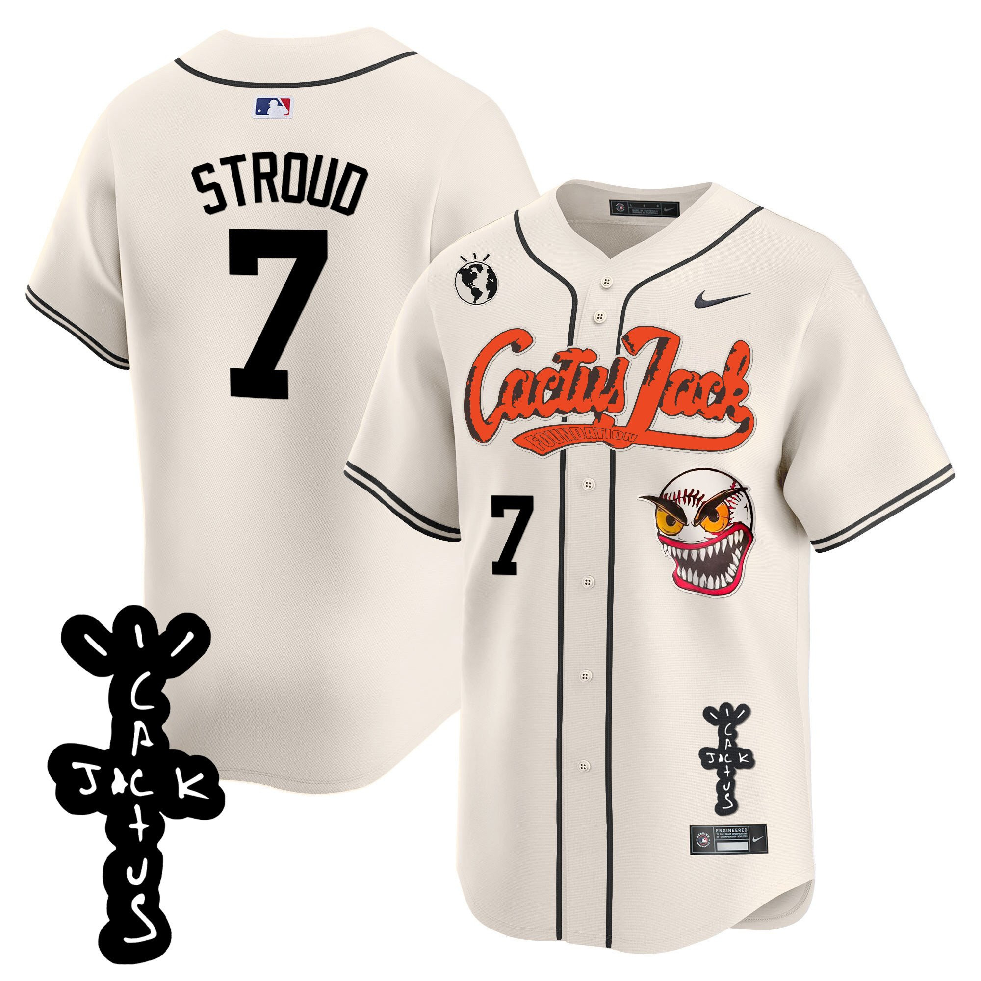 CJ Stroud 7 Houston Astros Cactus Jack Patch V2 Men Jersey - Cream - JS717