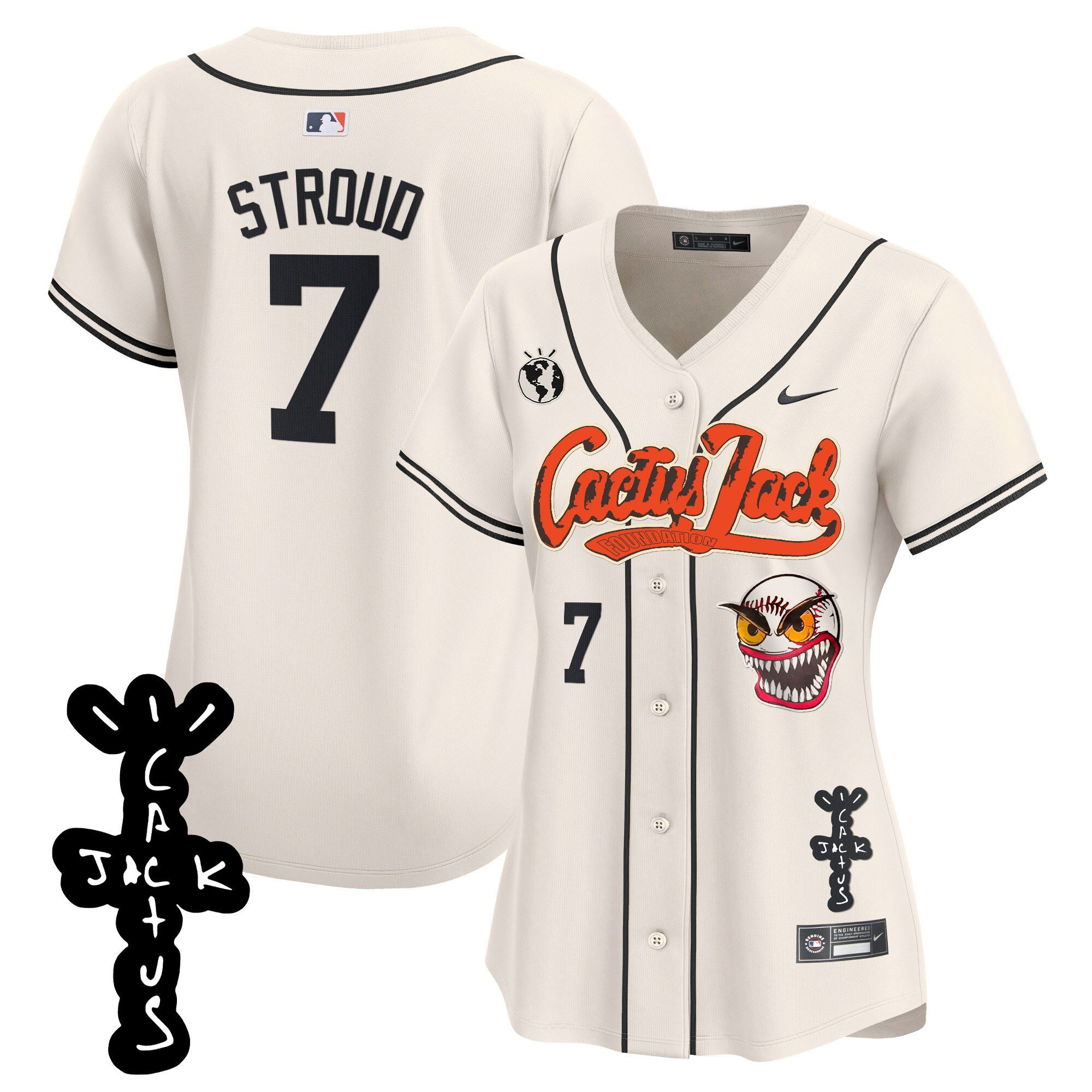 CJ Stroud 7 Houston Astros Cactus Jack Patch V2 Women Jersey - Cream - JS285