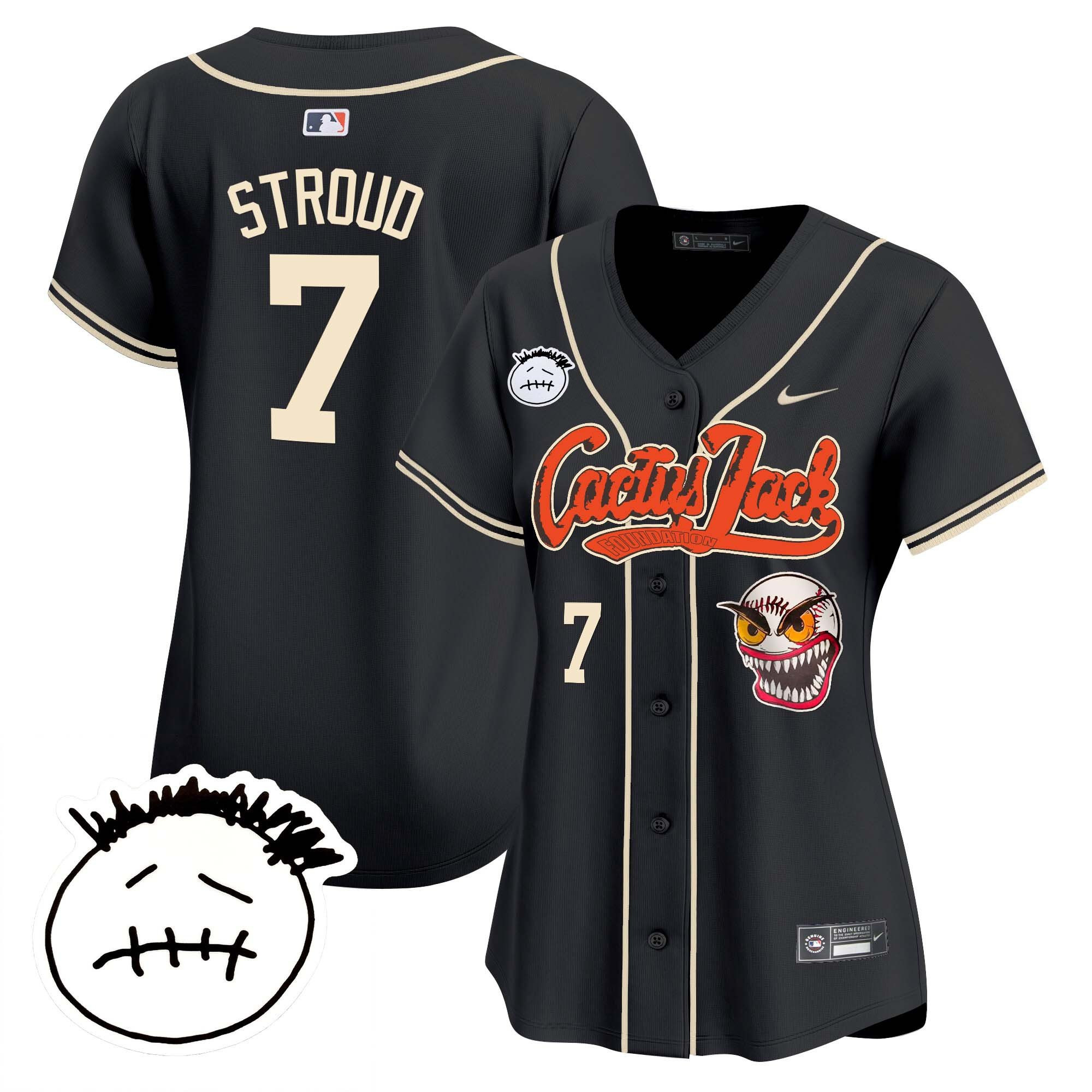 CJ Stroud 7 Houston Astros Cactus Jack Patch V3 Women Jersey - Black - JS740