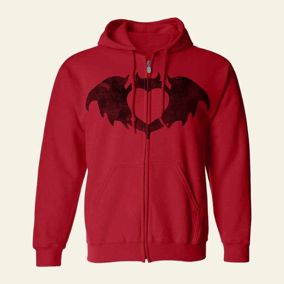 Clandestine Industries Merch Red Bat Logo Zip Hoodie Gift For Him Birthday Gifts For Besties