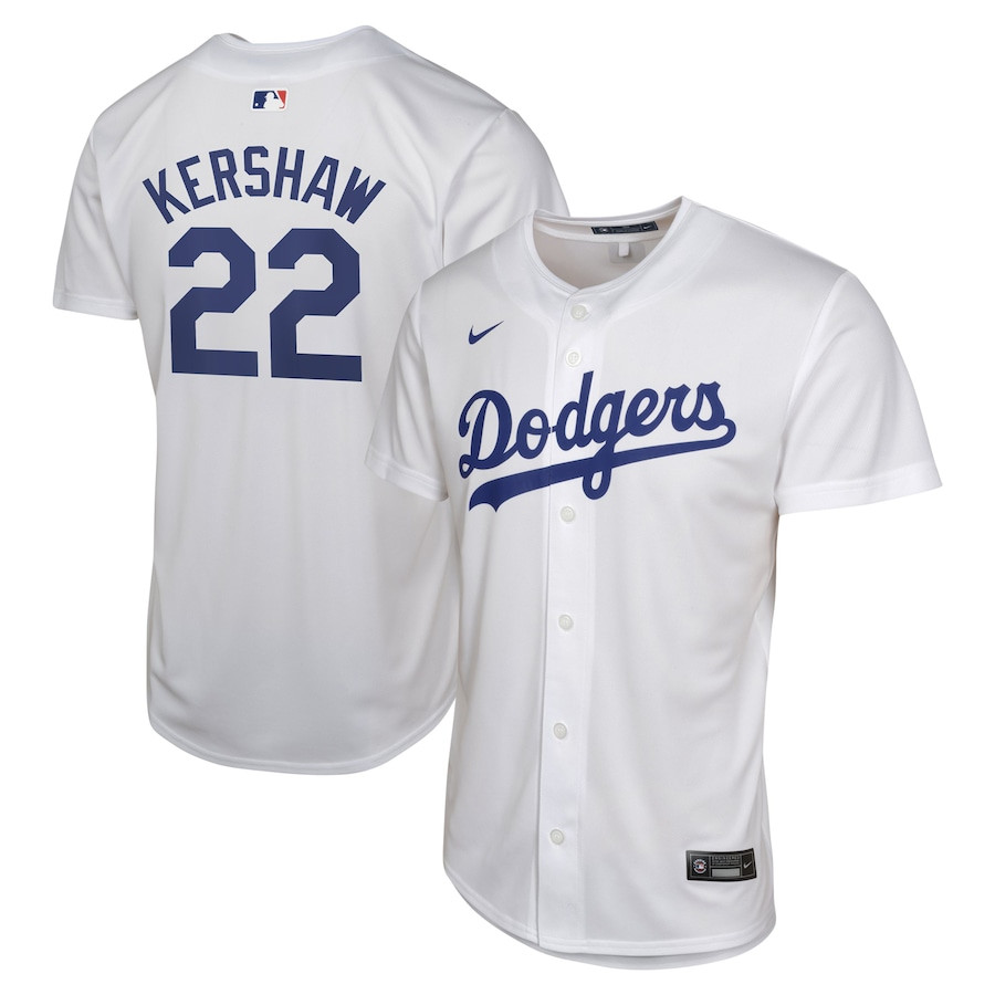 Clayton Kershaw 22 Los Angeles Dodgers Home YOUTH Jersey - White - JS596