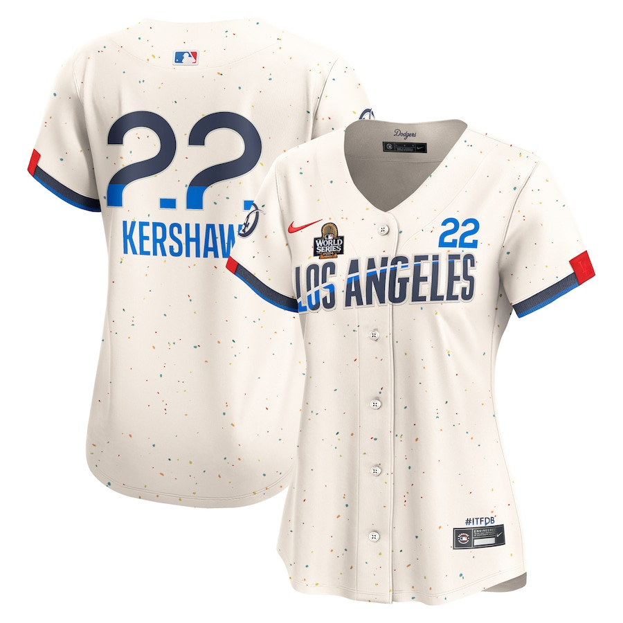 Clayton Kershaw 22 Los Angeles Dodgers Women's 2024 World Series Champions City Connect Limited Player Jersey - Cream - JS489