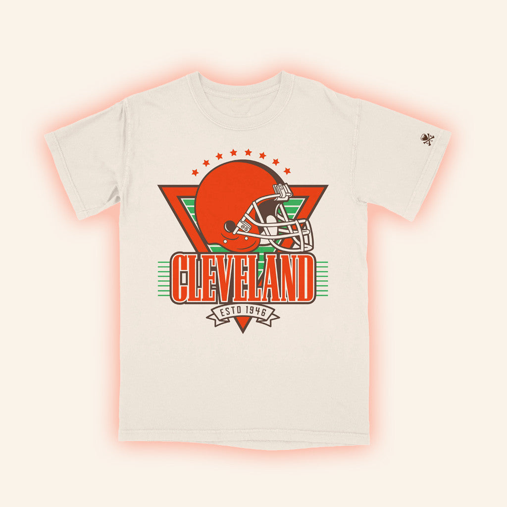 CLE Clothing Co Merch Cleveland Football Helmet Throwback T-Shirt Fans Gifts