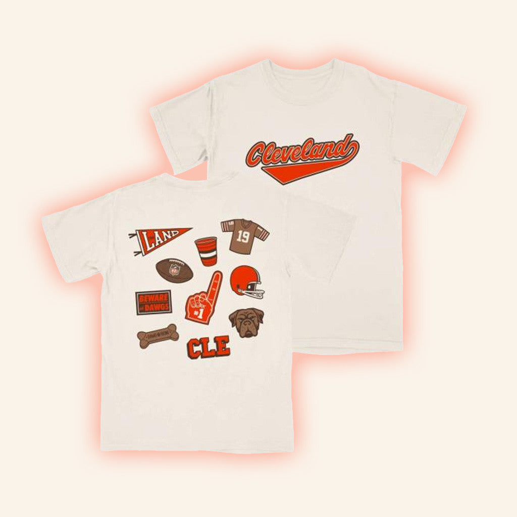 CLE Clothing Co Merch Cleveland Football Patches Crew T-Shirt Gifts For Her