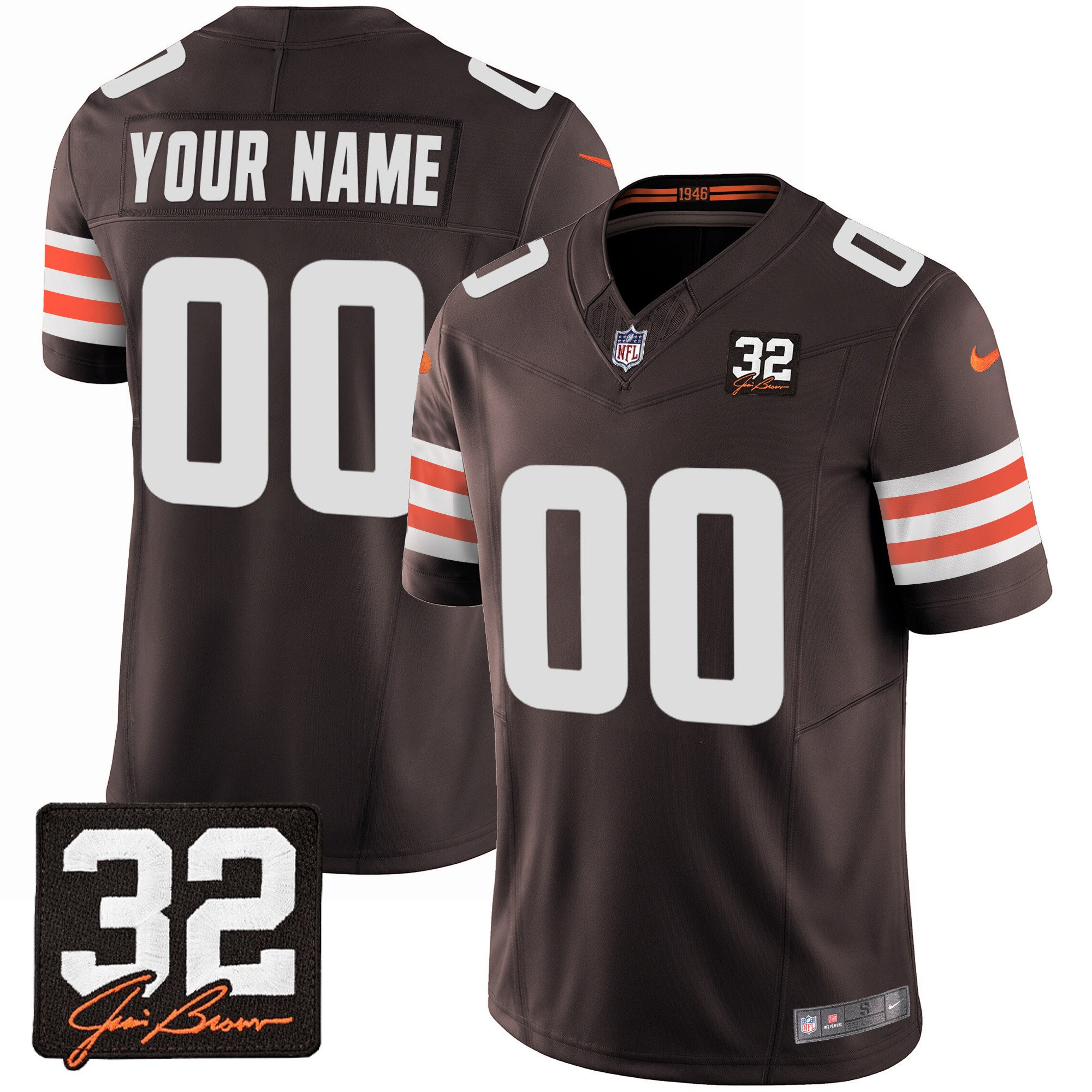 Cleveland Browns Jim Brown Memorial Patch Game Men Custom Jersey - Brown - JSDV310