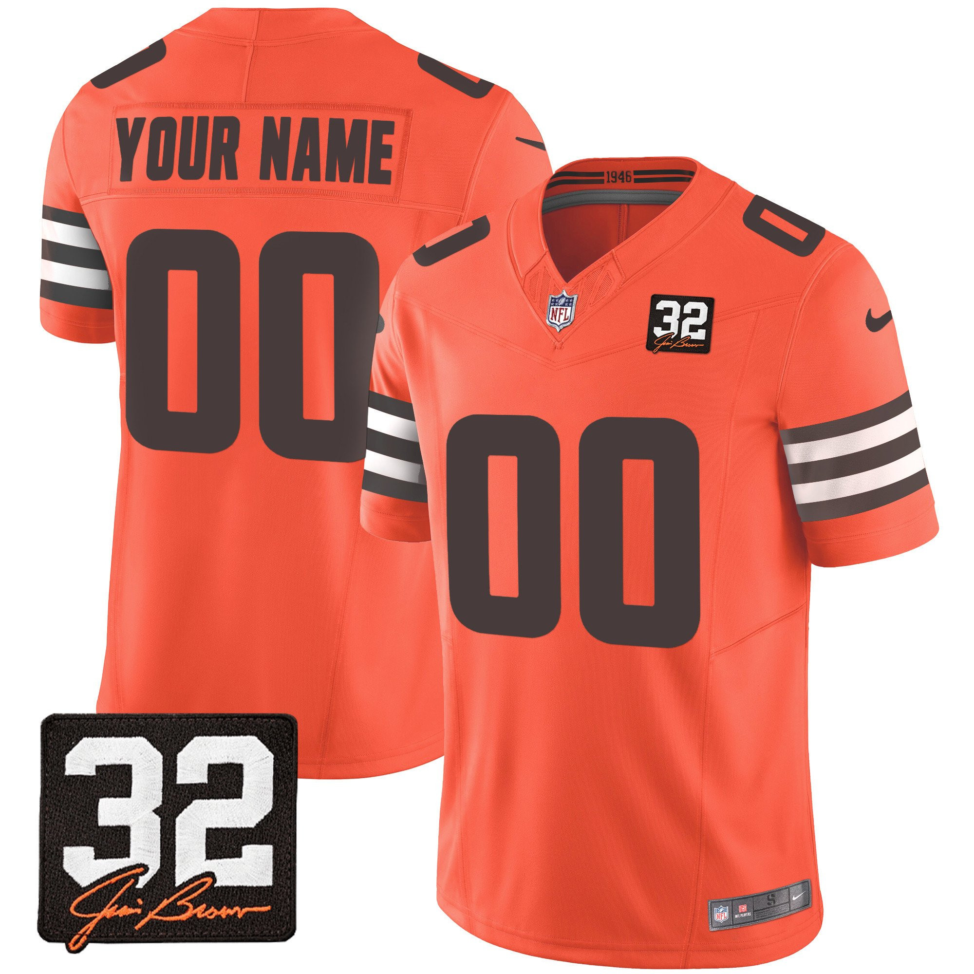 Cleveland Browns Jim Brown Memorial Patch Game Men Custom Jersey - Orange - JSDV601