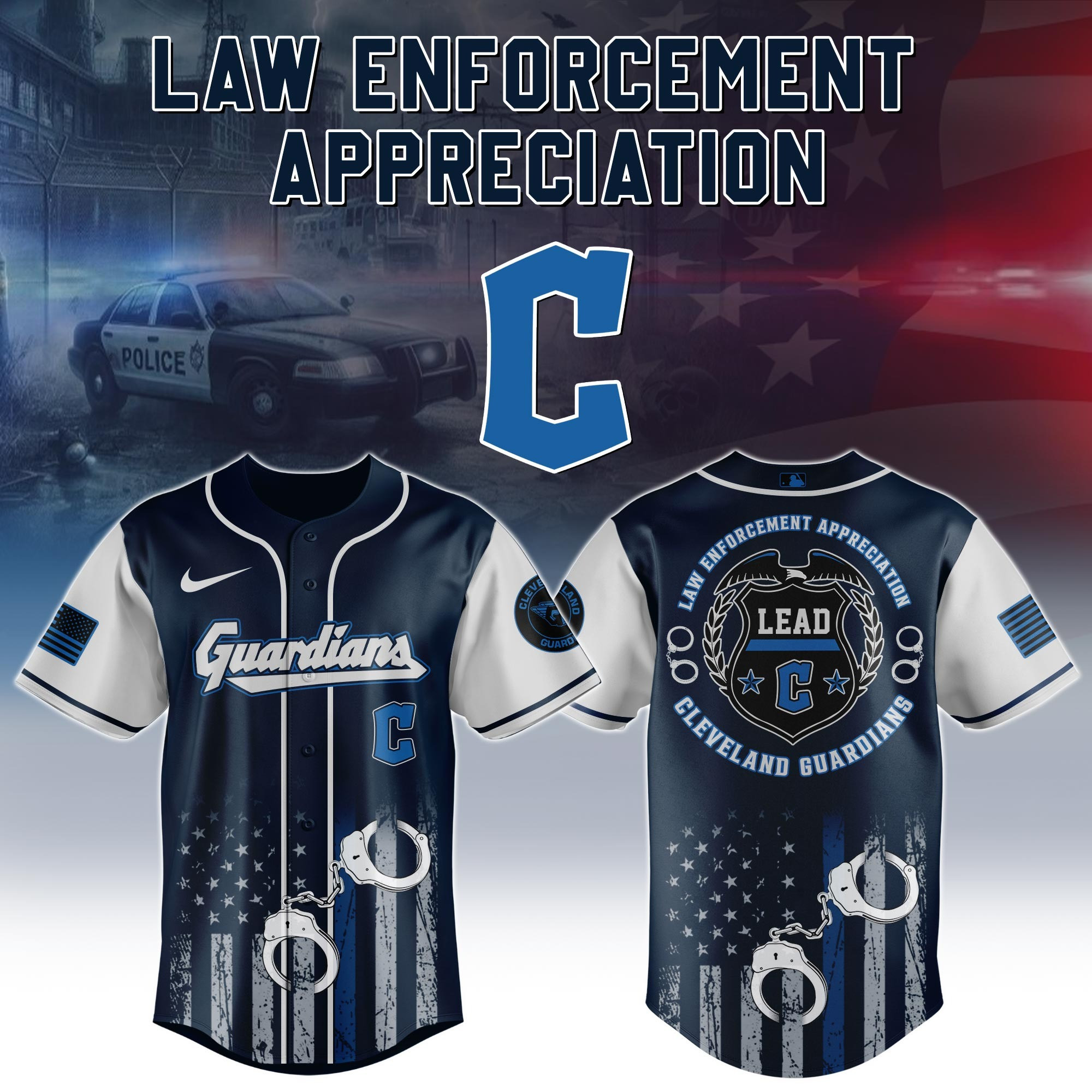 Cleveland Guardians Law Enforcement Appreciation Day Jersey Thin Blue Line Baseball Gifts