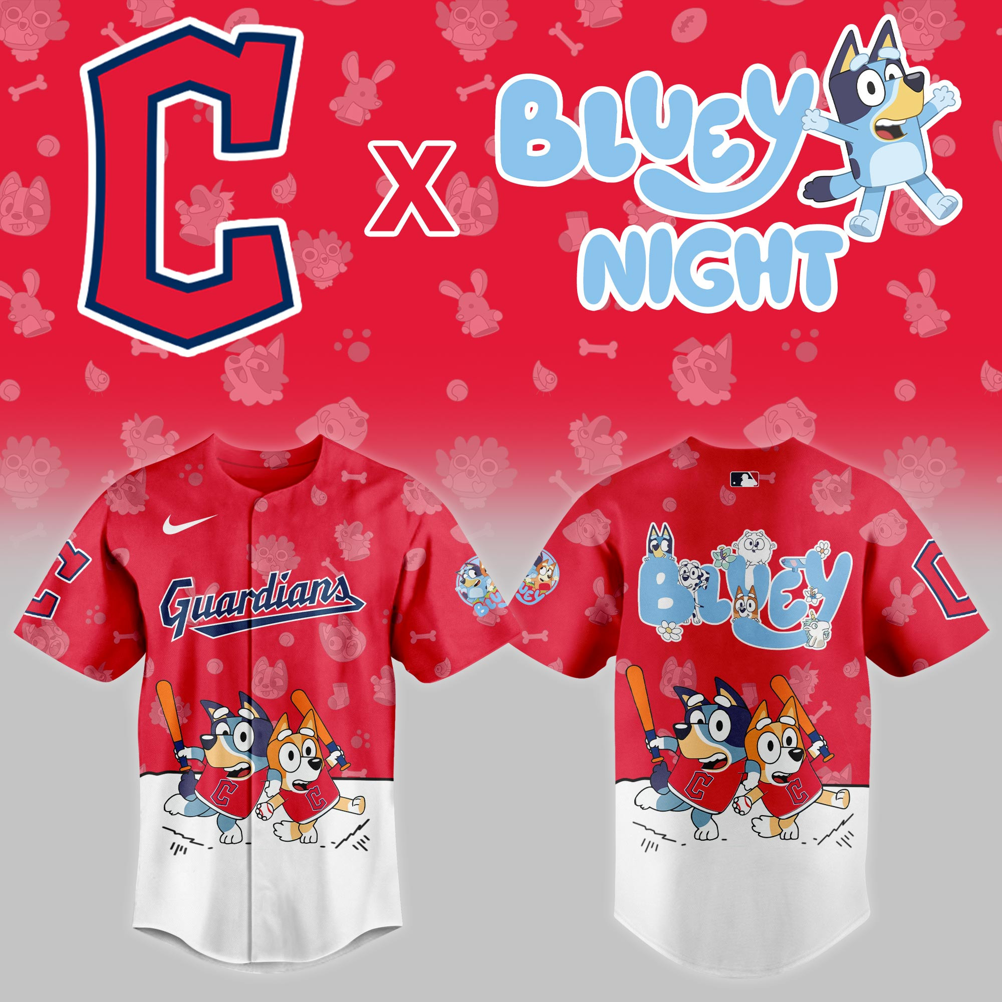 Cleveland Guardians Mlb X Bluey Night Baseball Jersey For Fan