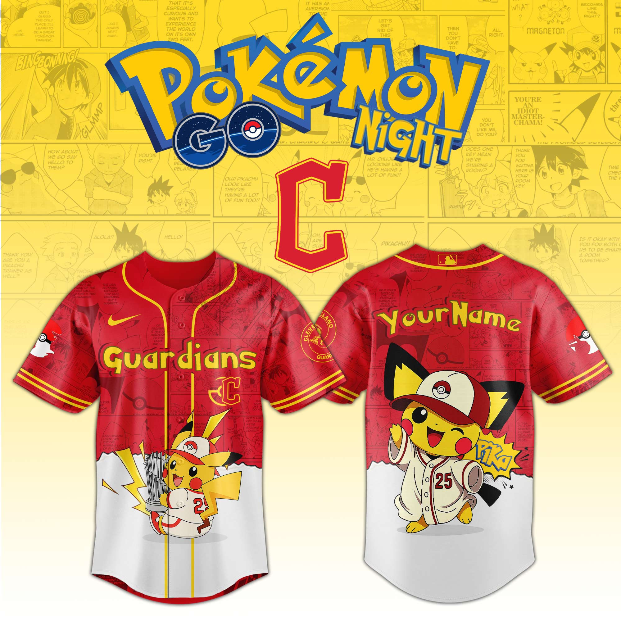 Cleveland Guardians Mlb X Pokemon Go Night Personalized Baseball Jersey For Fans