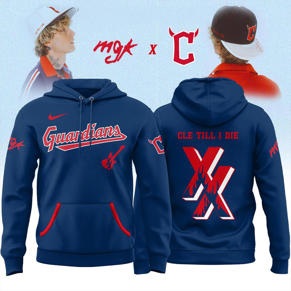 Cleveland Guardians X Machine Gun Kelly Cle Till I Die Navy Hoodie Cleveland Guardians Merch