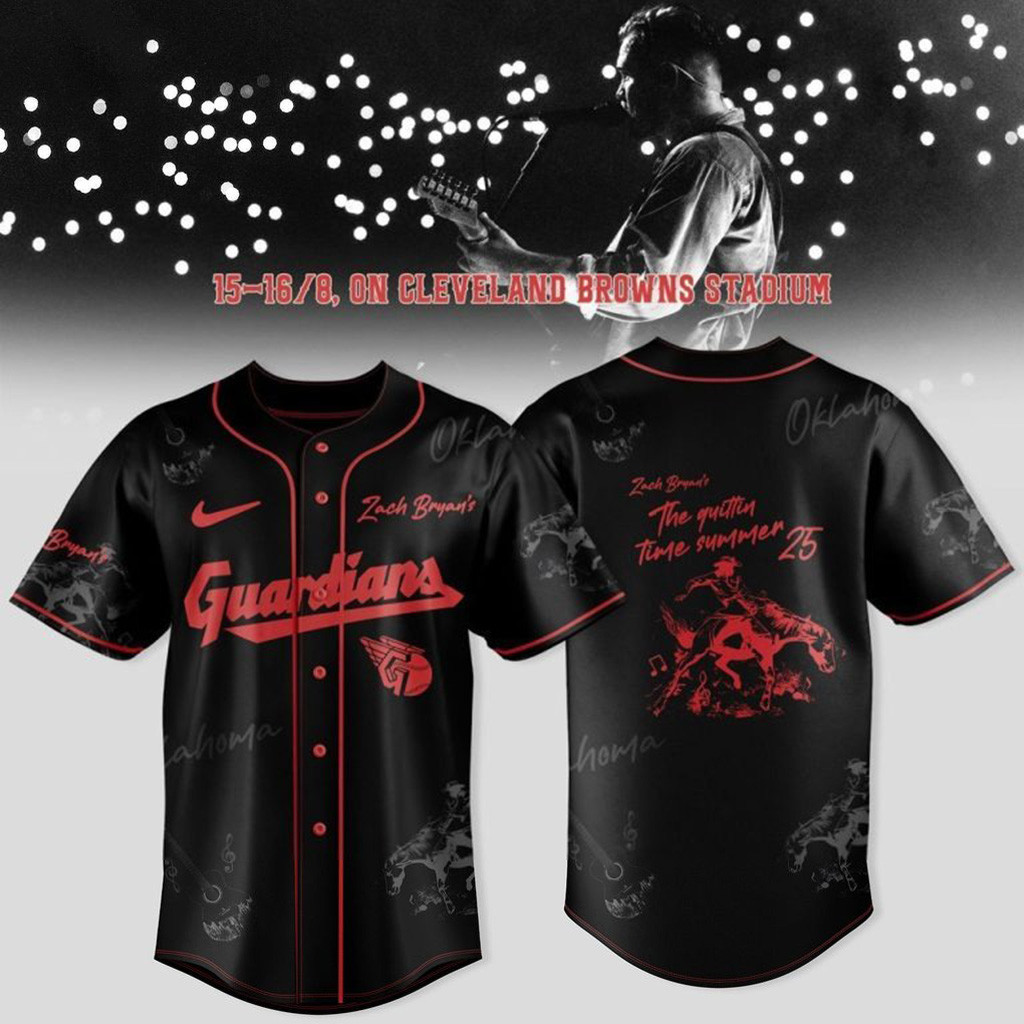 Cleveland Guardians x Zach Bryan The Quittin' Time Tour 2025 Baseball Jersey Guardians Merch