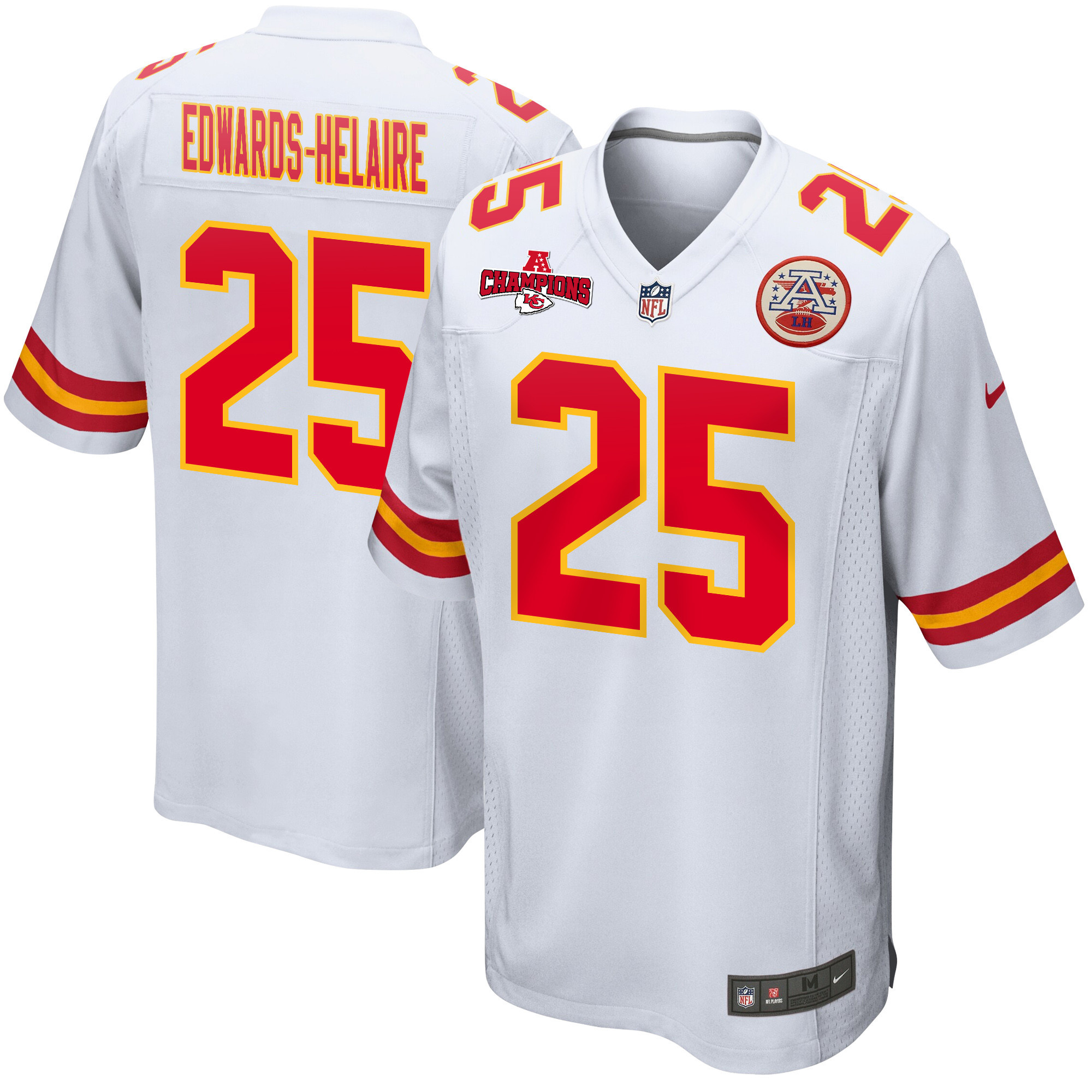 Clyde Edwards-Helaire 25 Kansas City Chiefs AFC Champions Patch Game Men Jersey - White - JSDV292